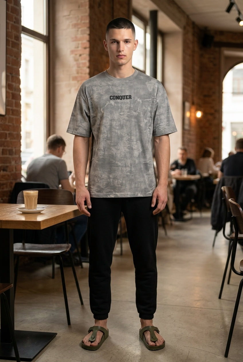 DEEDAT Oversized Crew Neck Short Sleeve Tees - Gray