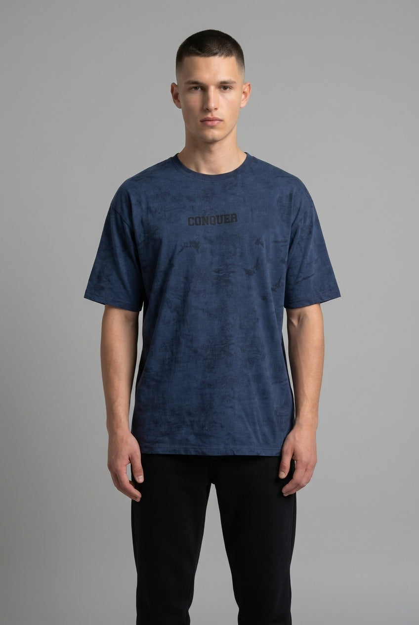 DEEDAT Oversized Crew Neck Short Sleeve Tees - Navy