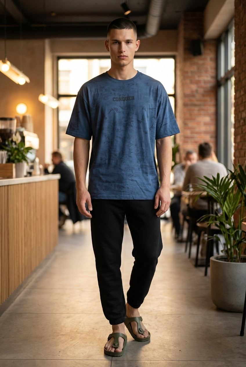 DEEDAT Oversized Crew Neck Short Sleeve Tees - Navy