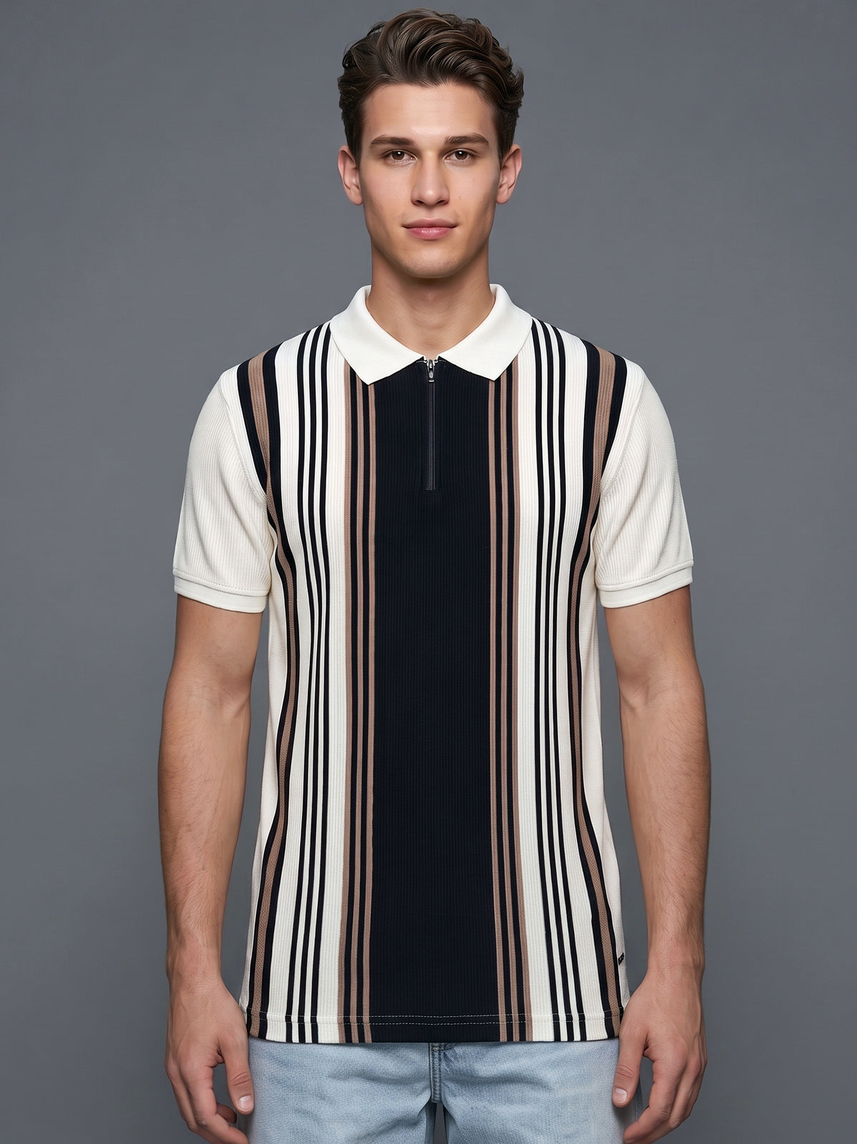 DEEDAT Slim Fit Polo Tees - Cream\Black