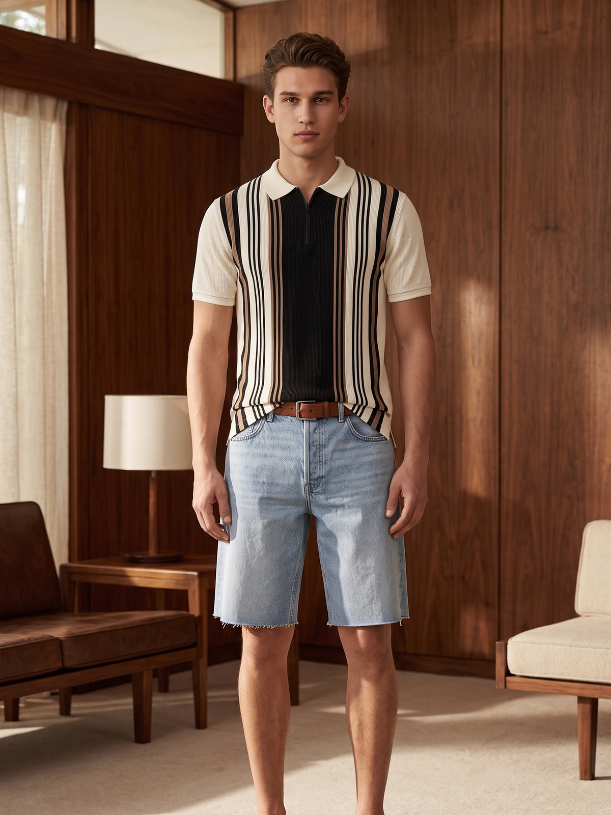 DEEDAT Slim Fit Polo Tees - Cream\Black