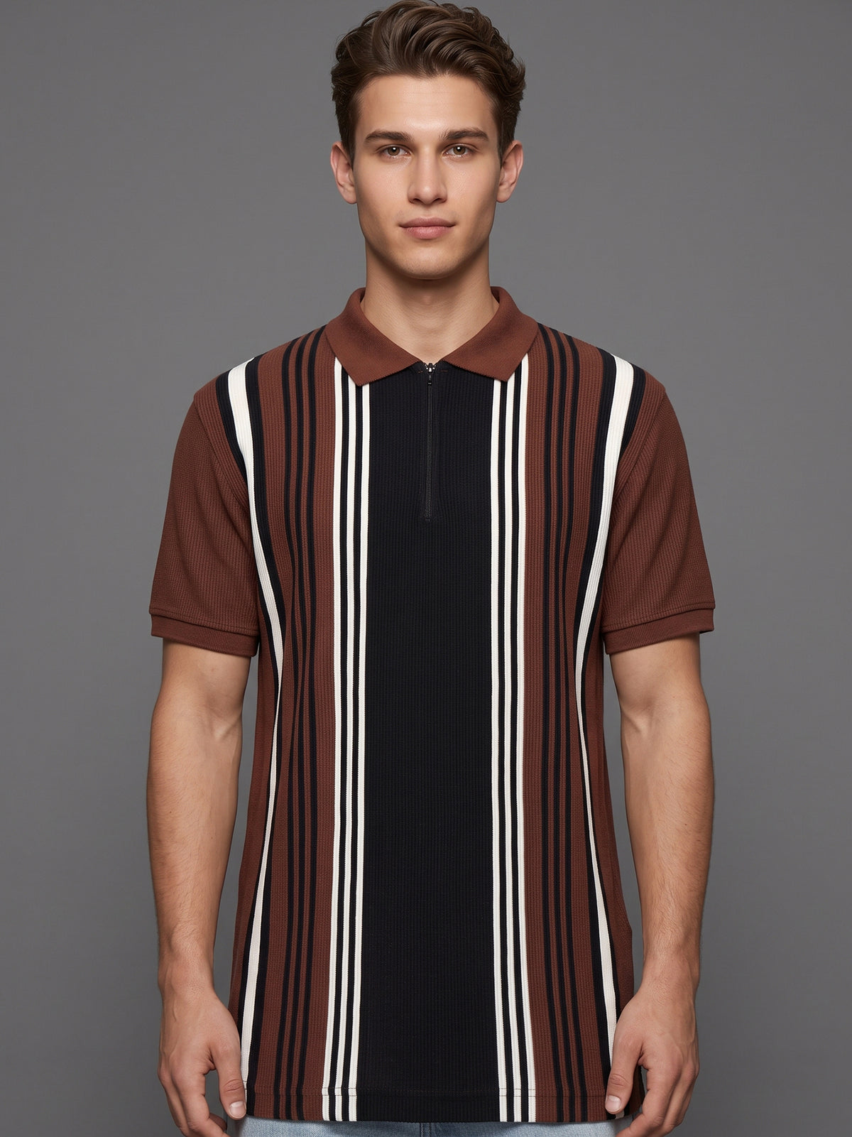 DEEDAT Slim Fit Polo Tees - Brown\Black