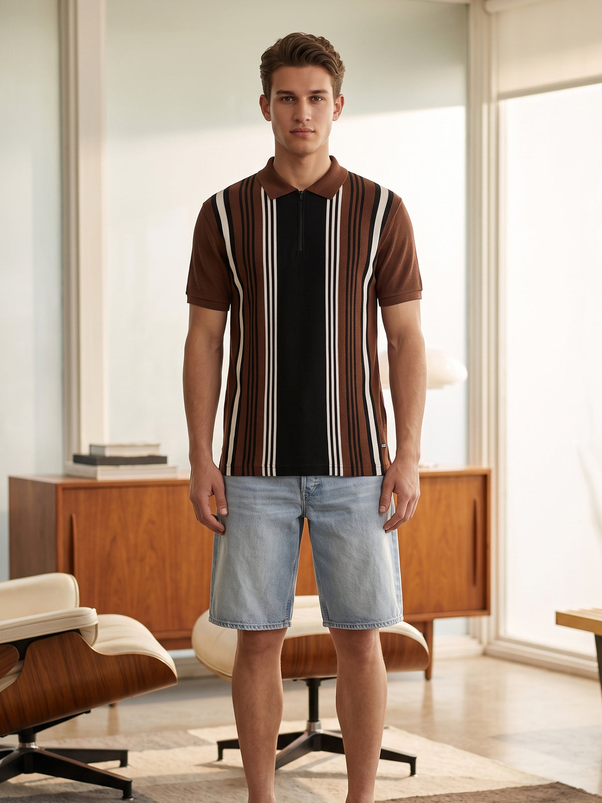 DEEDAT Slim Fit Polo Tees - Brown\Black
