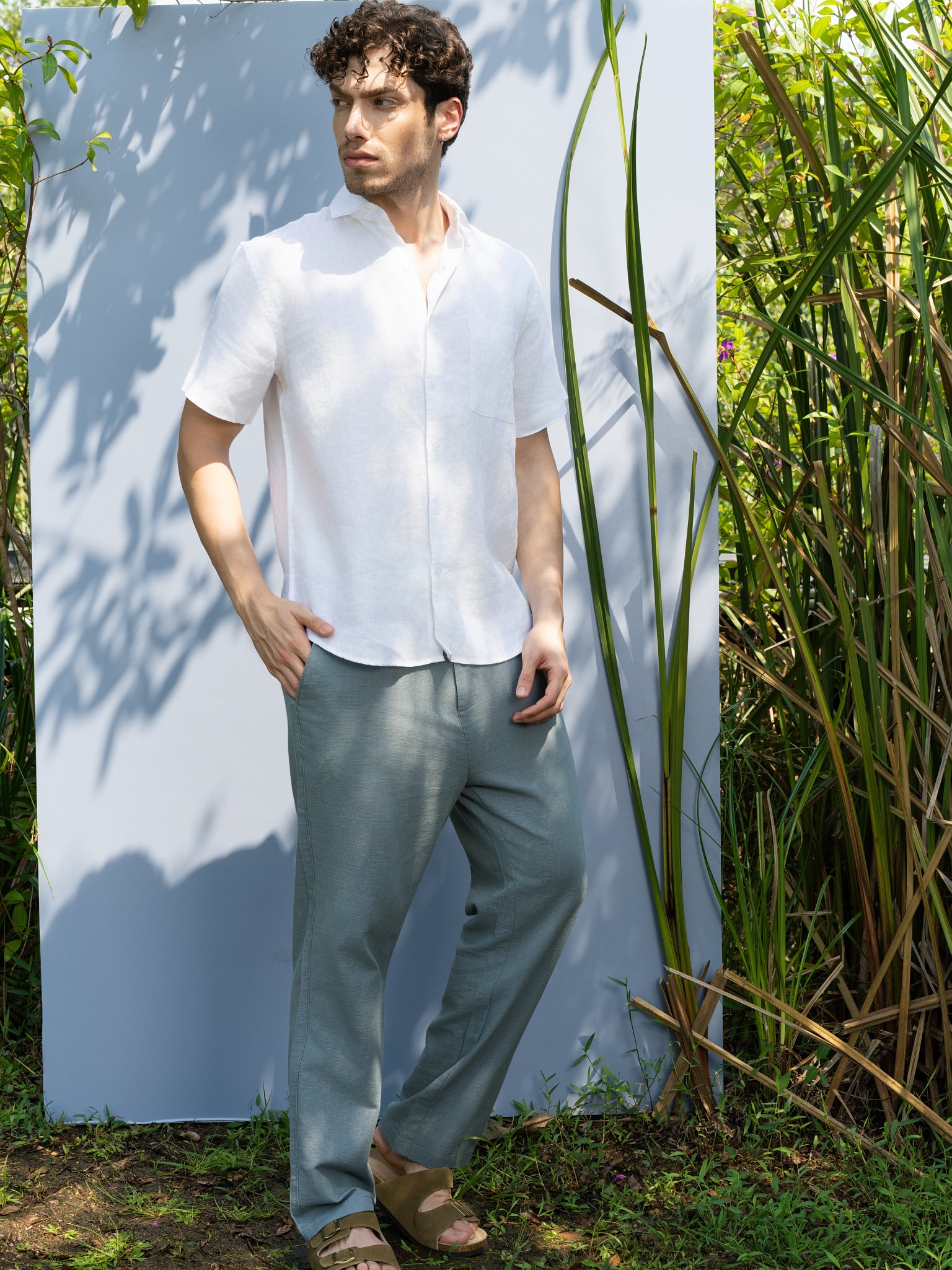 DEEDAT Regular Fit Linen Casual Shirt - White