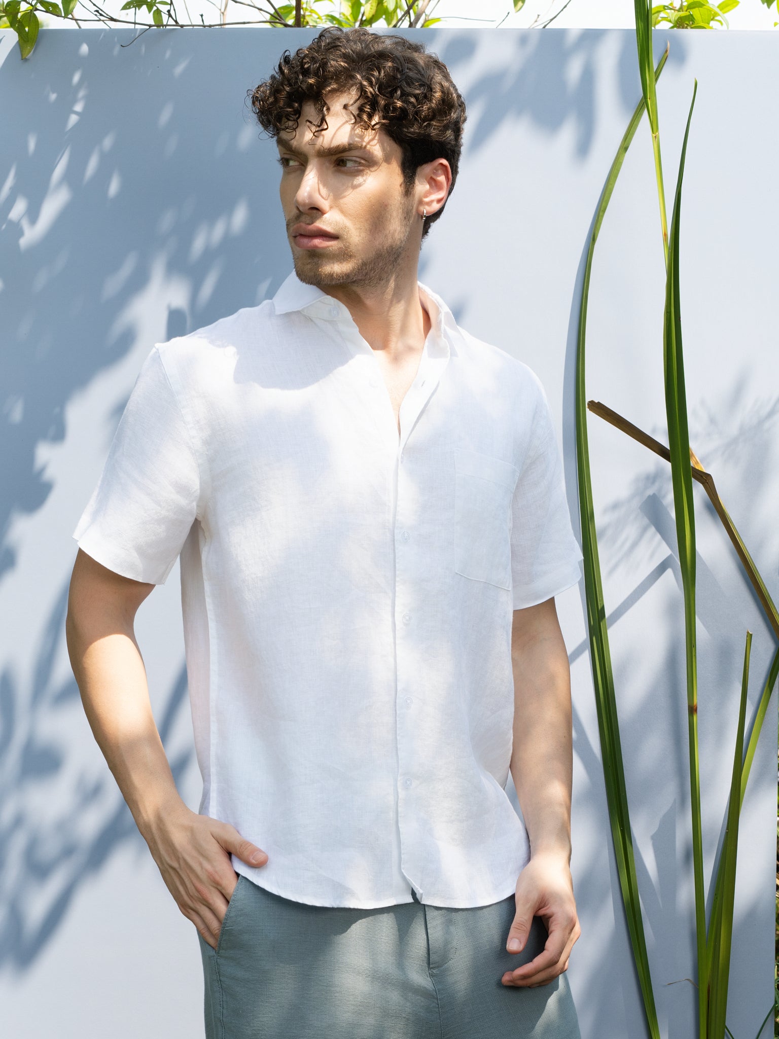 DEEDAT Regular Fit Linen Casual Shirt - White