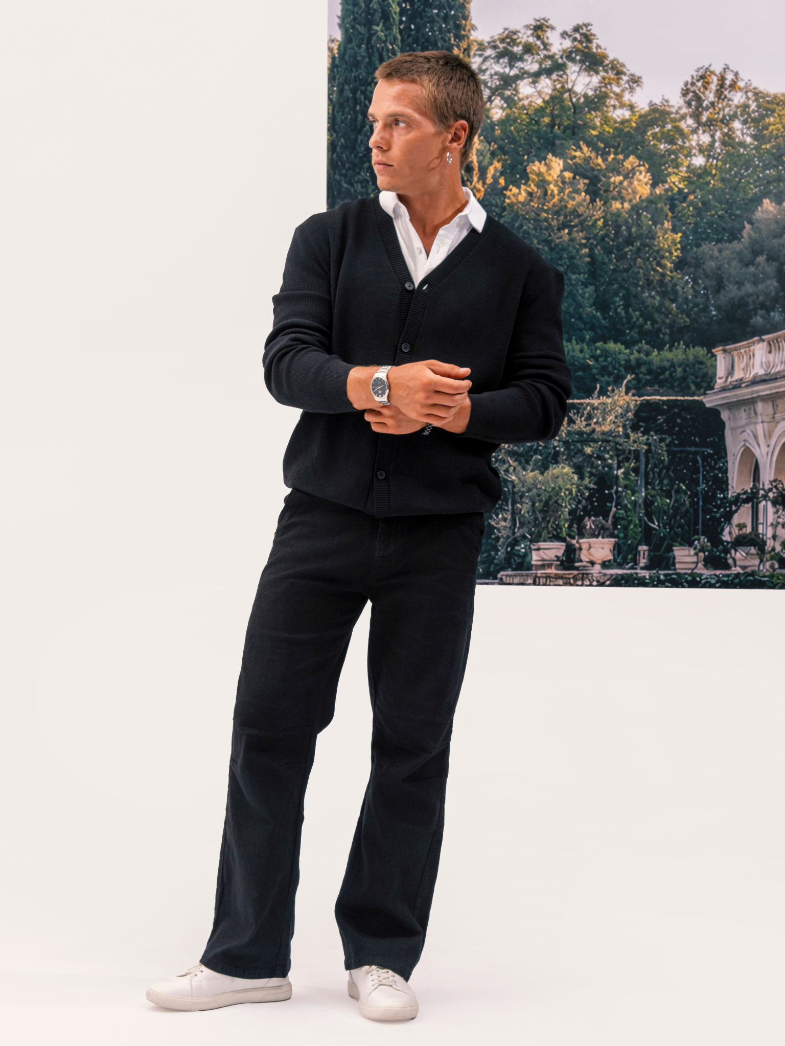 DEEDAT PORTOFINO Long Sleeve Regular Fit Cardigan - Black