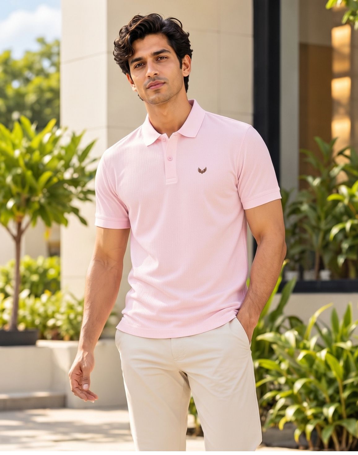 DEEDAT Men's Air Flex Regular Fit Polo Tees - Pink