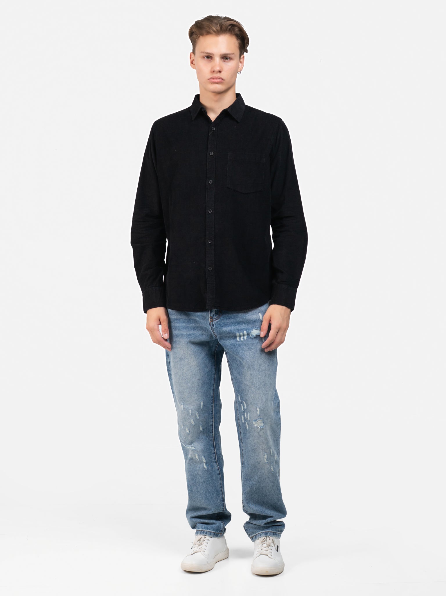DEEDAT Slim Fit Long Sleeve Shirt - Black