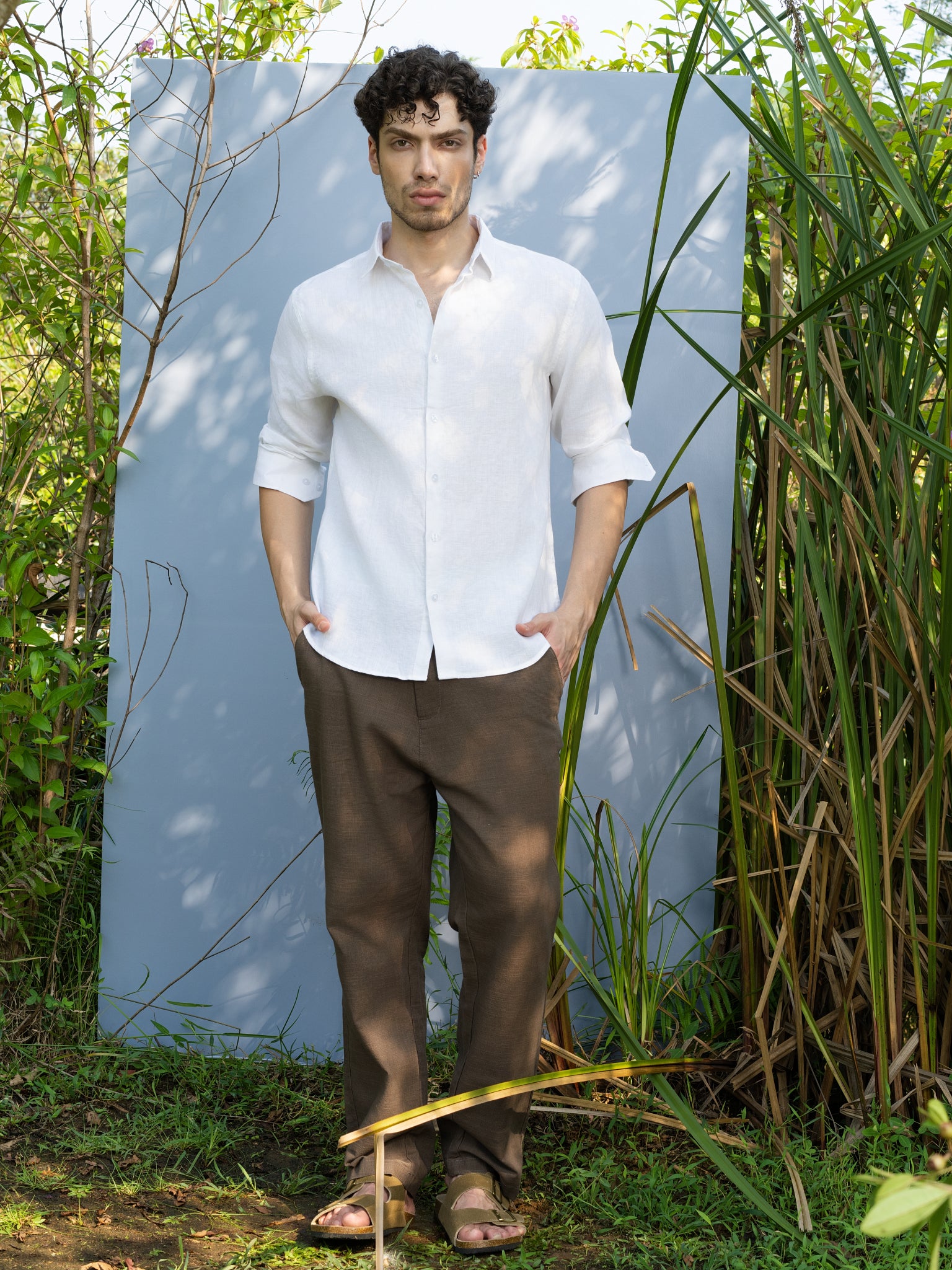 DEEDAT Regular Fit Linen Casual Shirt - White