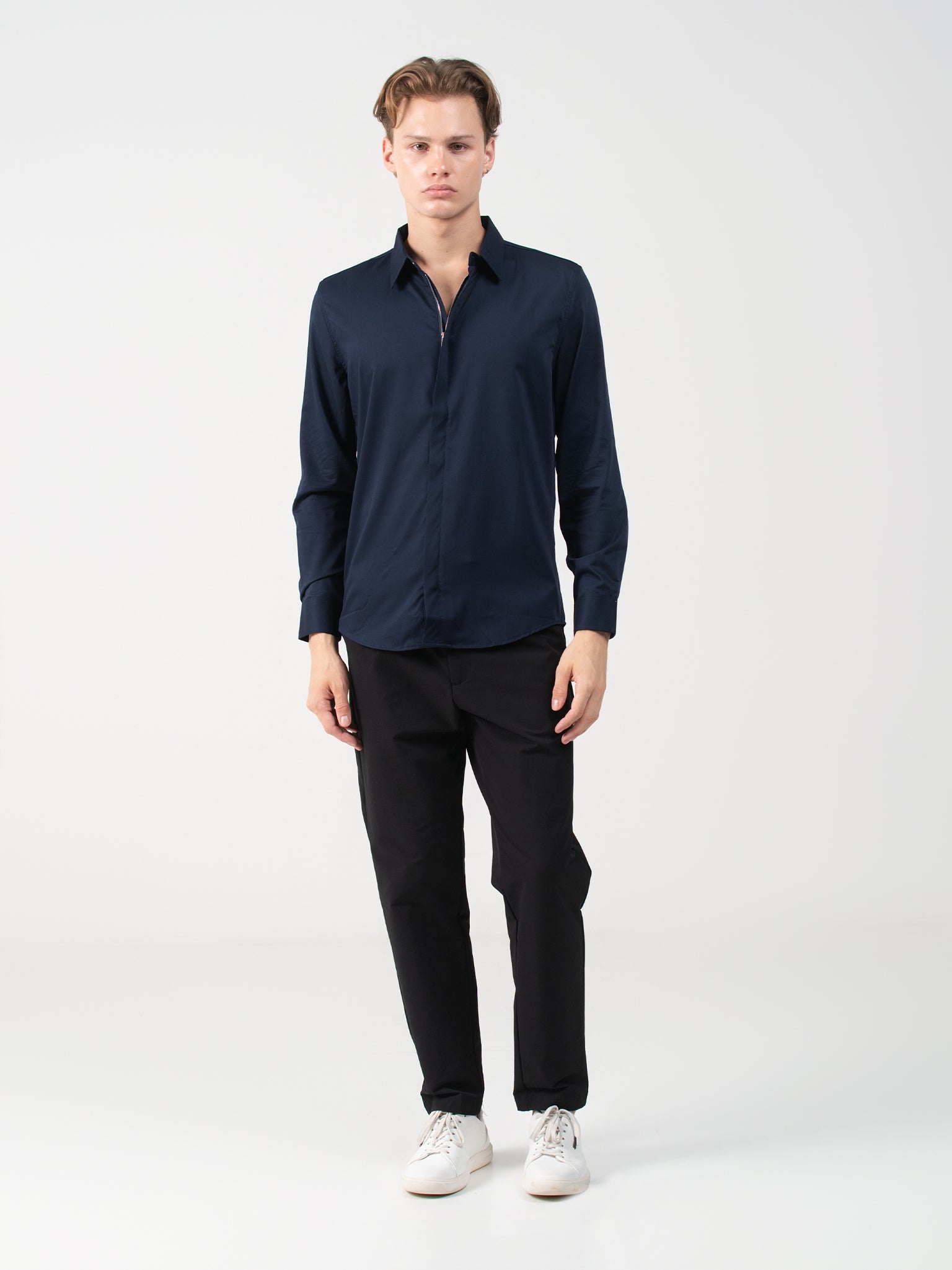 DEEDAT Long Sleeve Slim Fit Party Shirt - Navy
