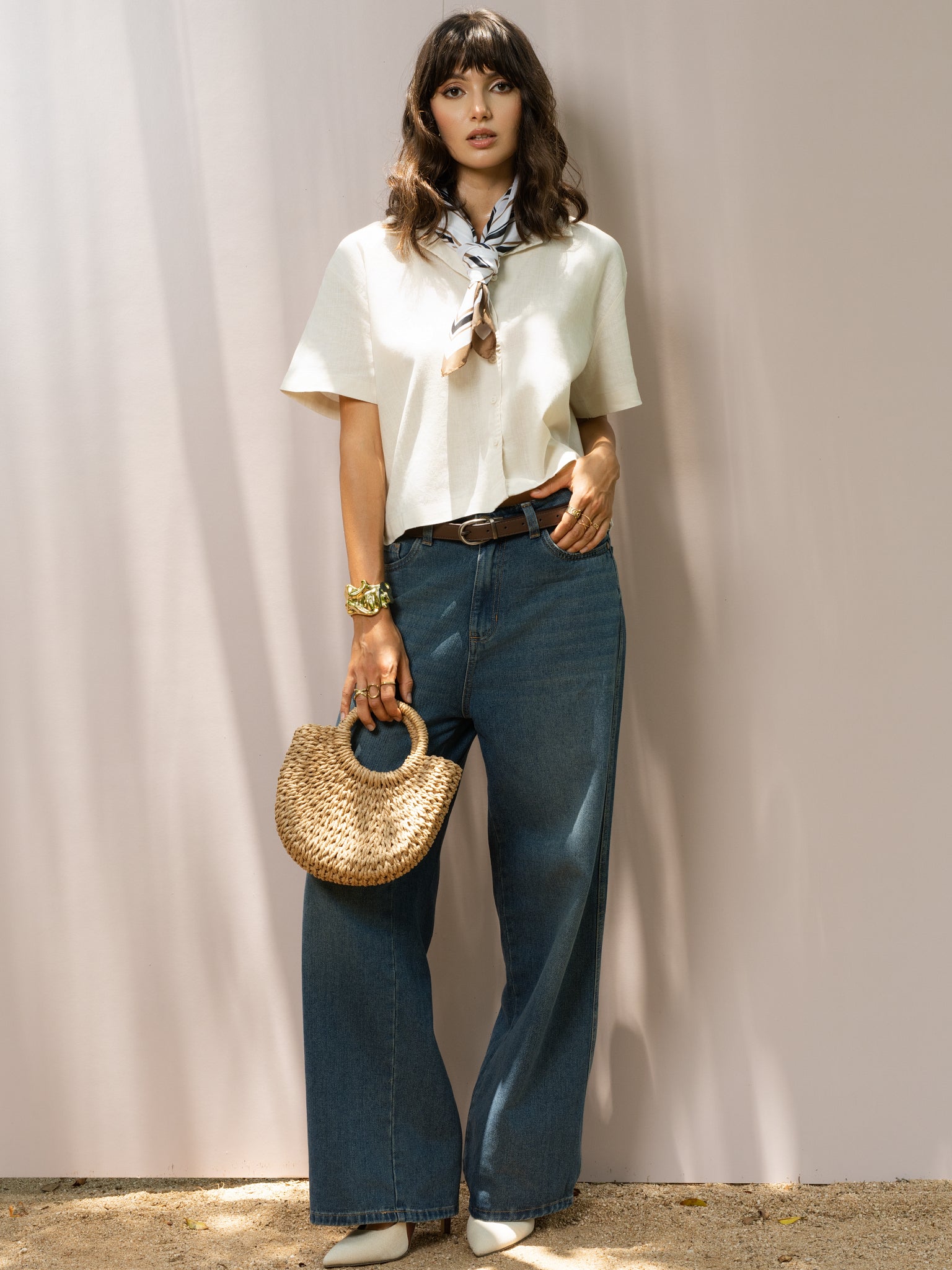 DEEDAT PORTOFINO Oversize Casual Blouse - Beige