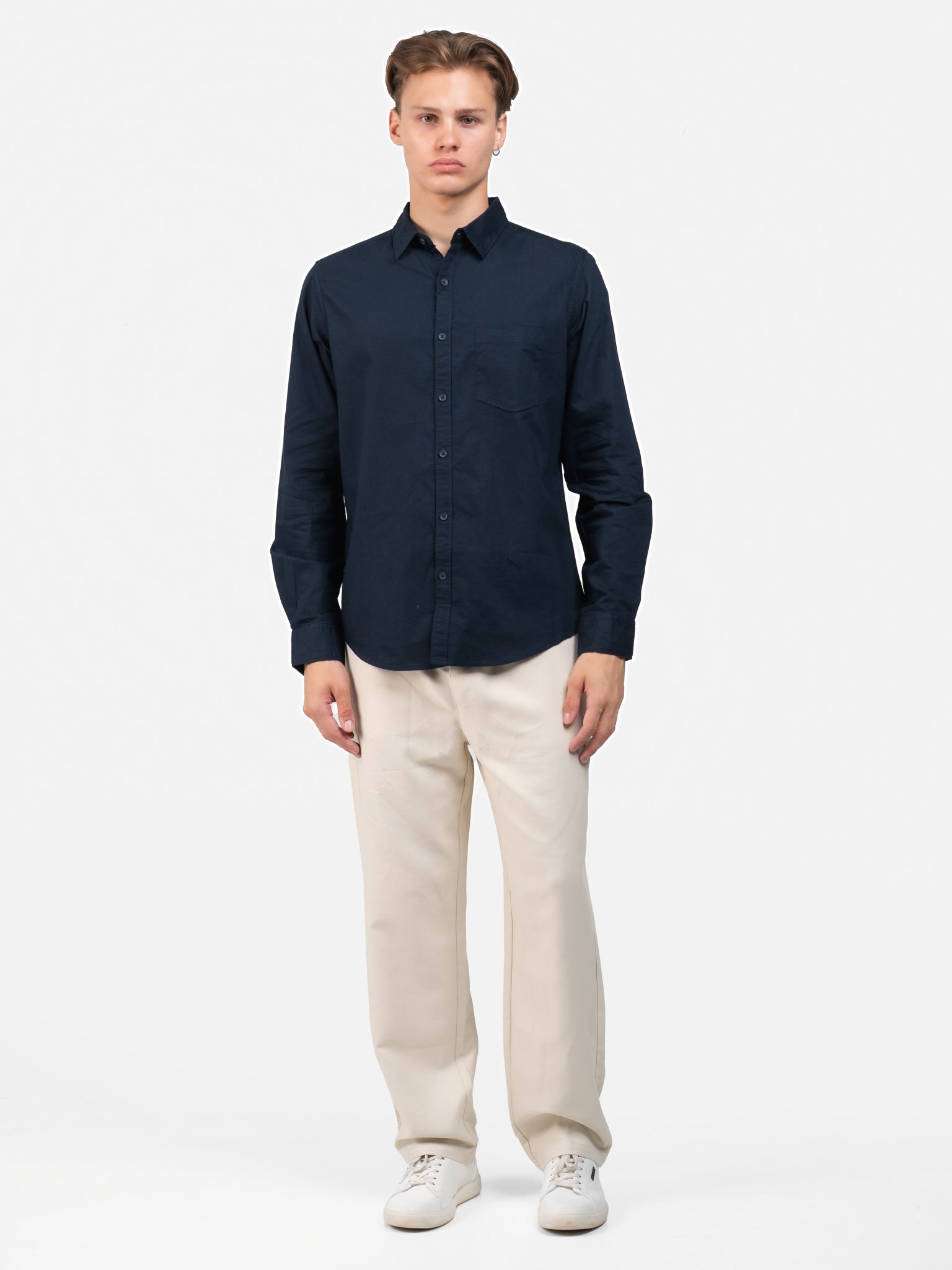 DEEDAT Slim Fit Long Sleeve Shirt - Navy