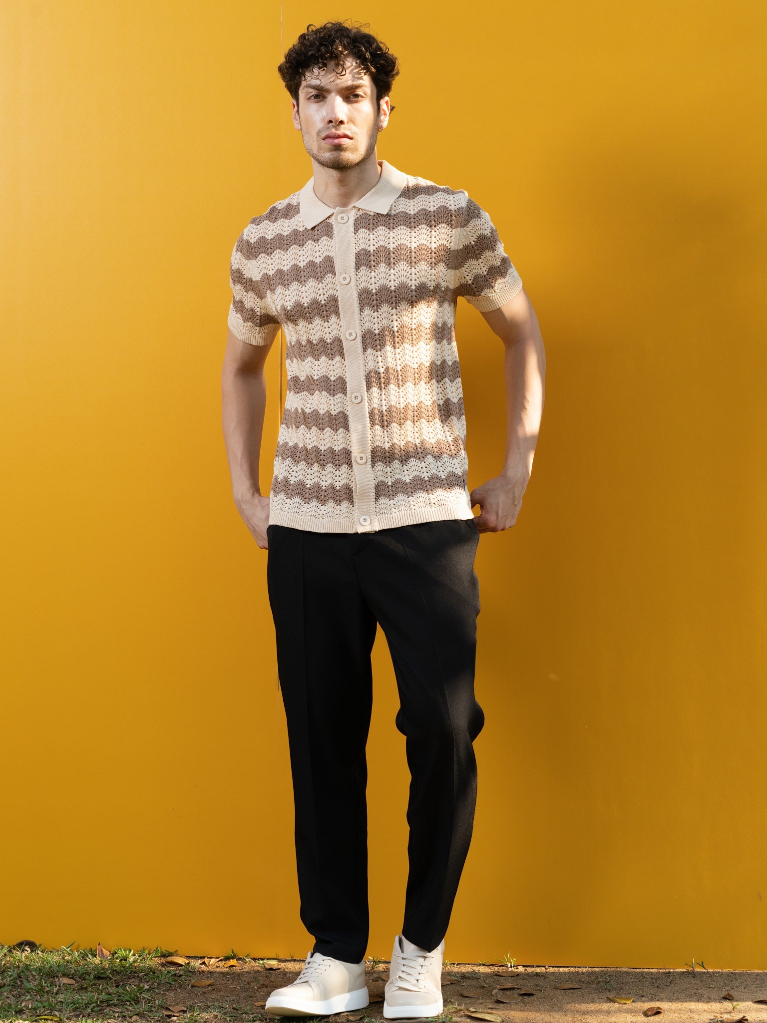 DEEDAT PORTOFINO Cutaway Collar Tees - Dark Beige