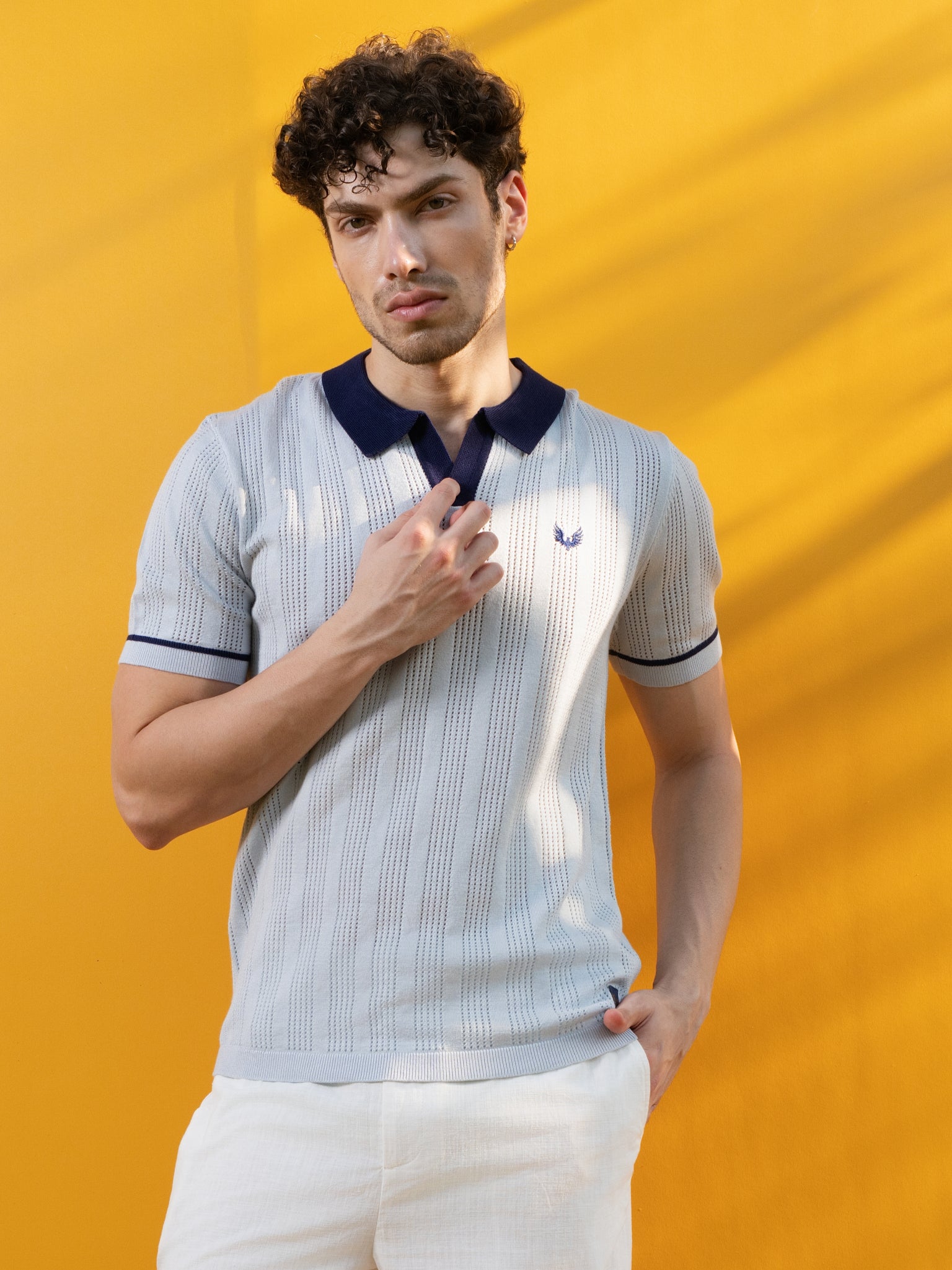 DEEDAT PORTOFINO Cutaway Collar Tees - Light Blue