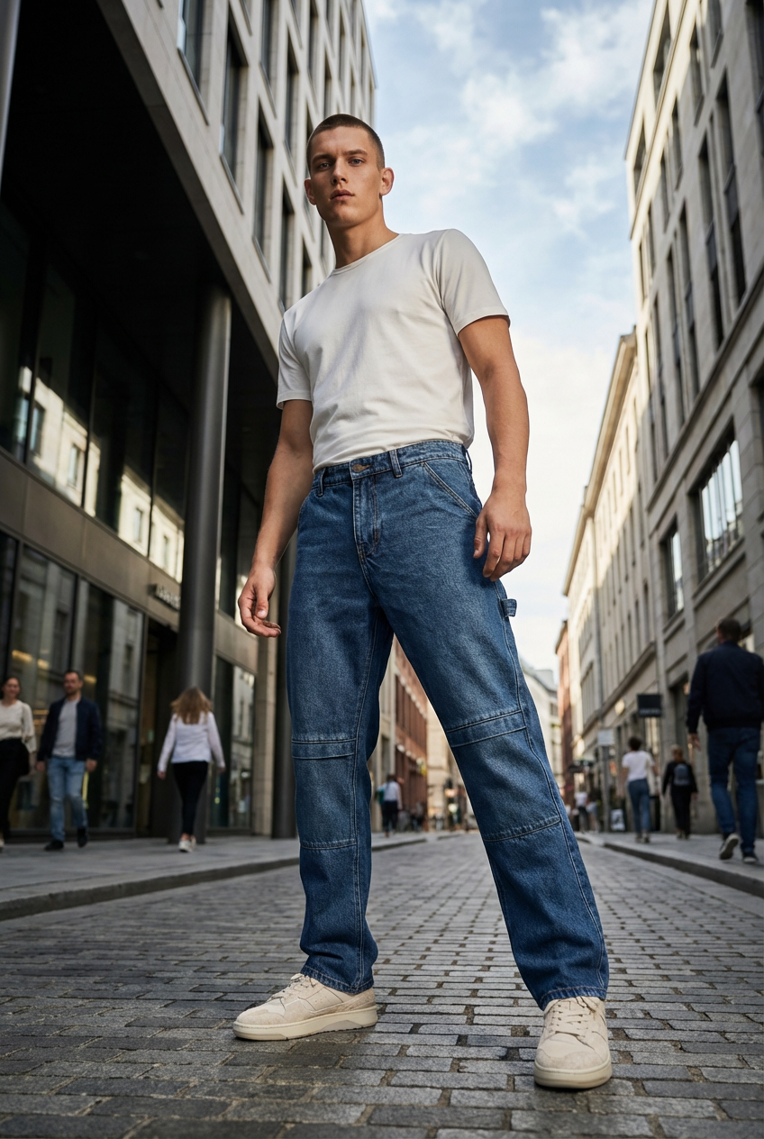 DEEDAT Oversize Standard Hem Jeans - Light Blue