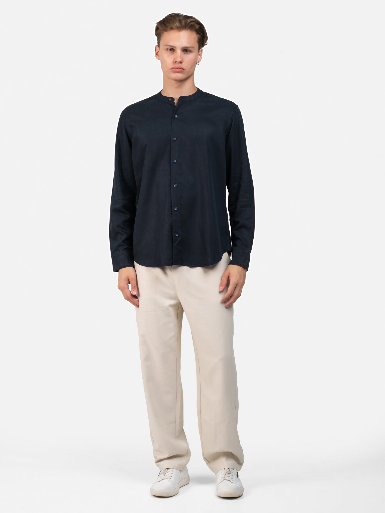 DEEDAT Slim Fit Long Sleeve Shirt - Navy