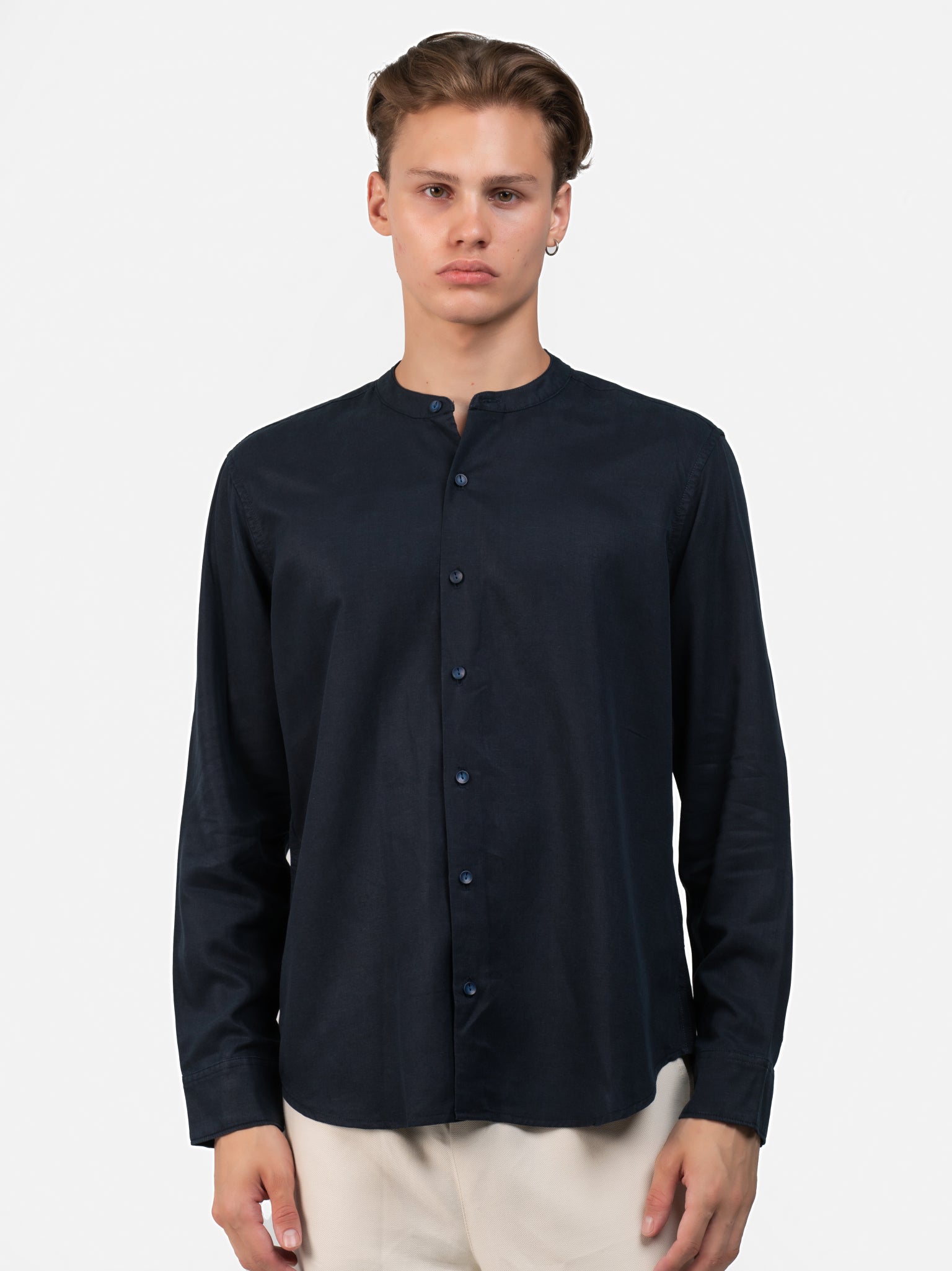 DEEDAT Slim Fit Long Sleeve Shirt - Navy