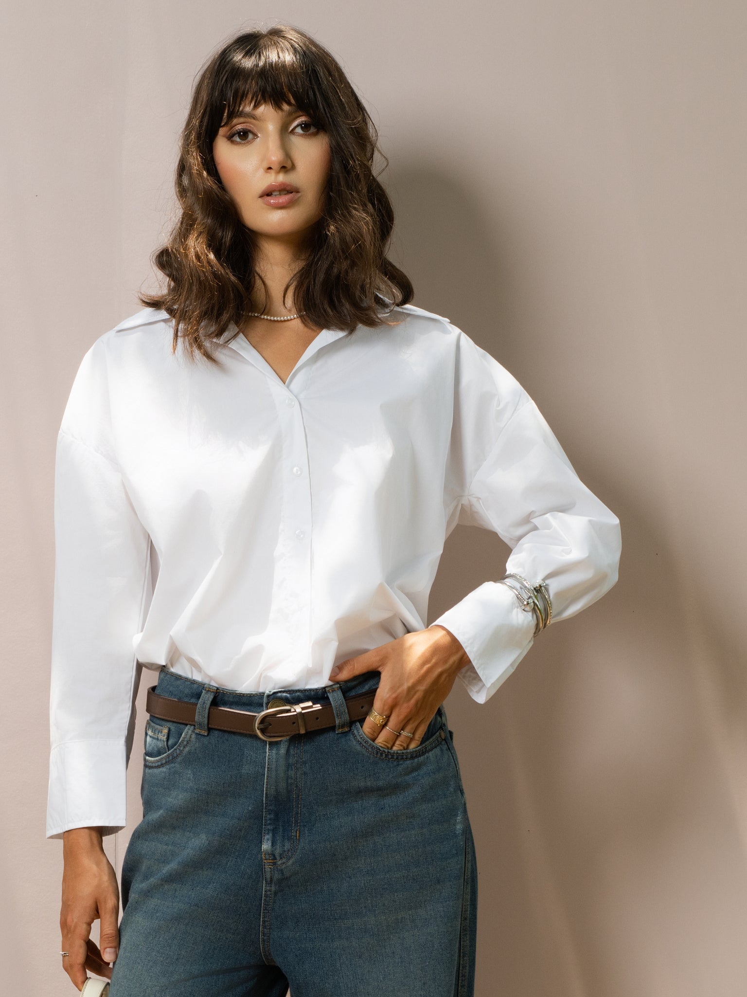 DEEDAT PORTOFINO Oversize Casual Blouse - White