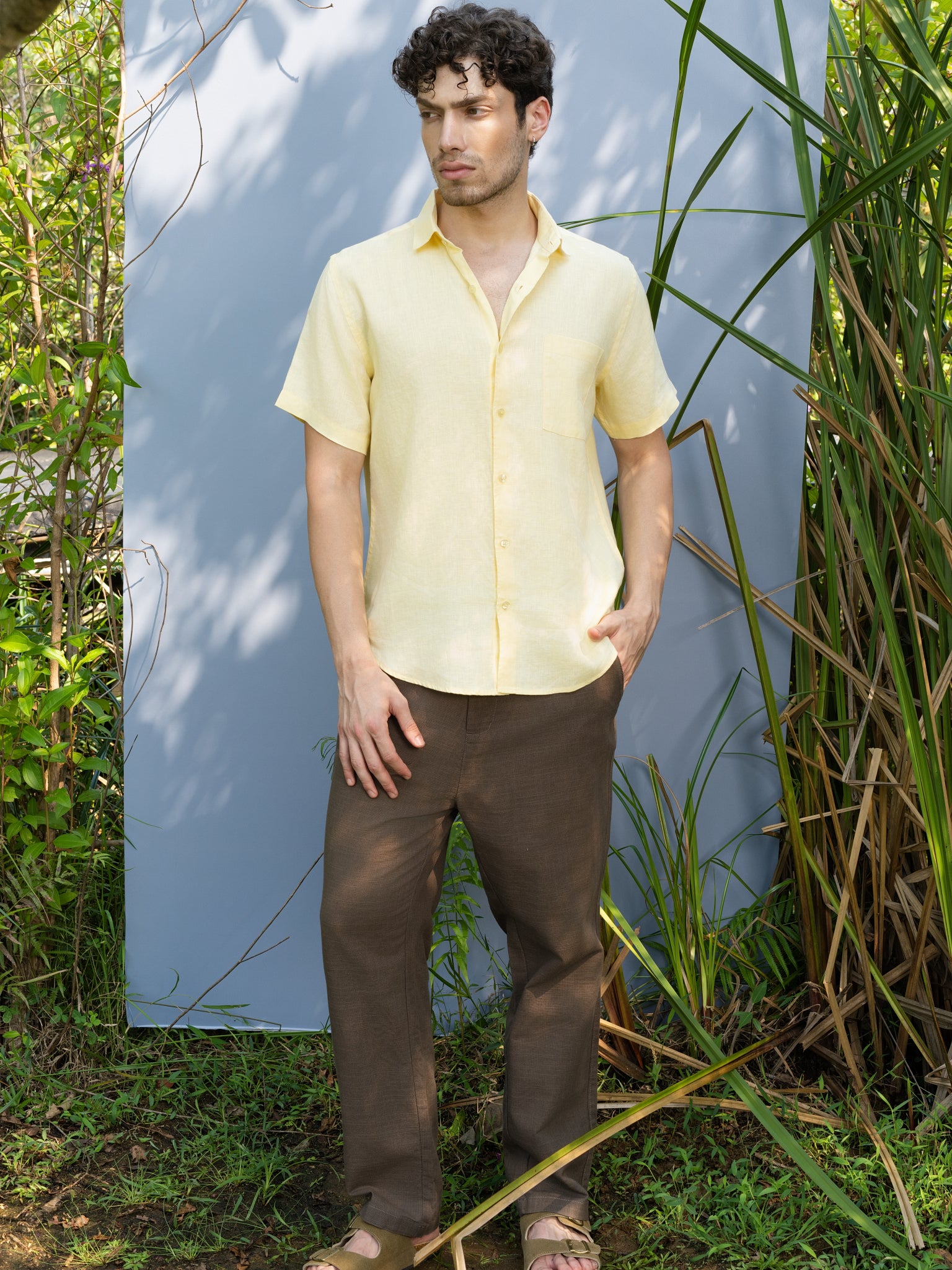 DEEDAT Regular Fit Linen Casual Shirt - Yellow