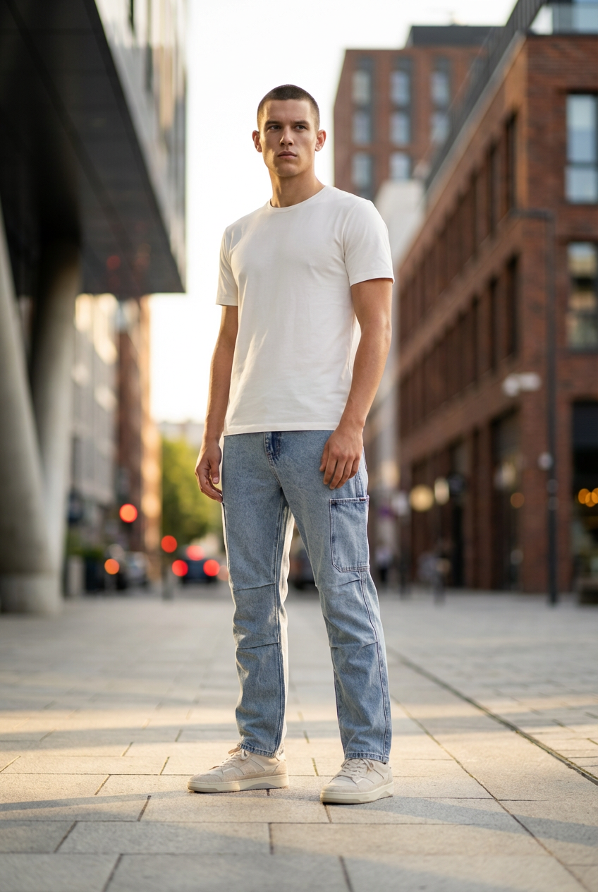 DEEDAT Oversize Standard Hem Jeans - Light Blue