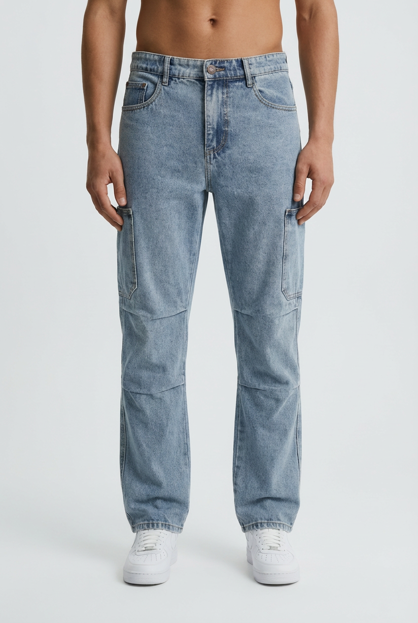 DEEDAT Oversize Standard Hem Jeans - Light Blue