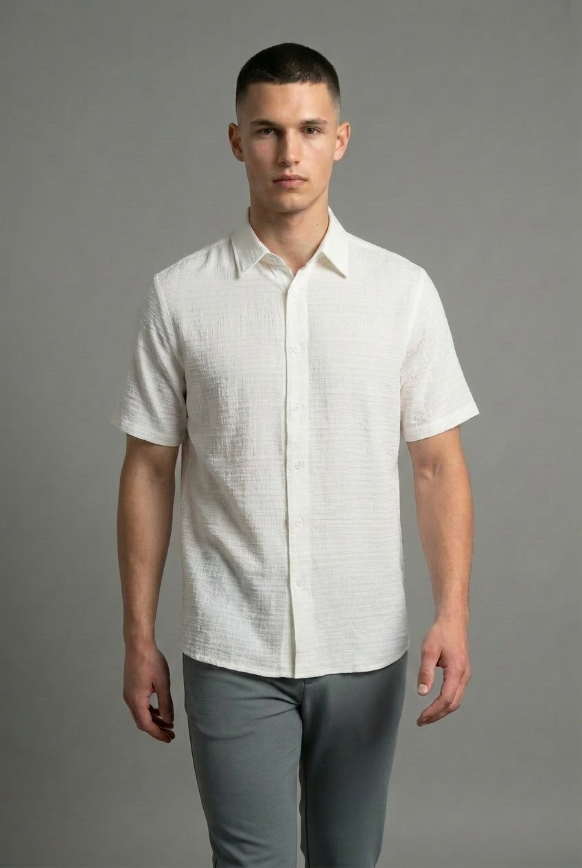 DEEDAT NATURE VERSE Regular Fit Short Sleeve Shirt - White