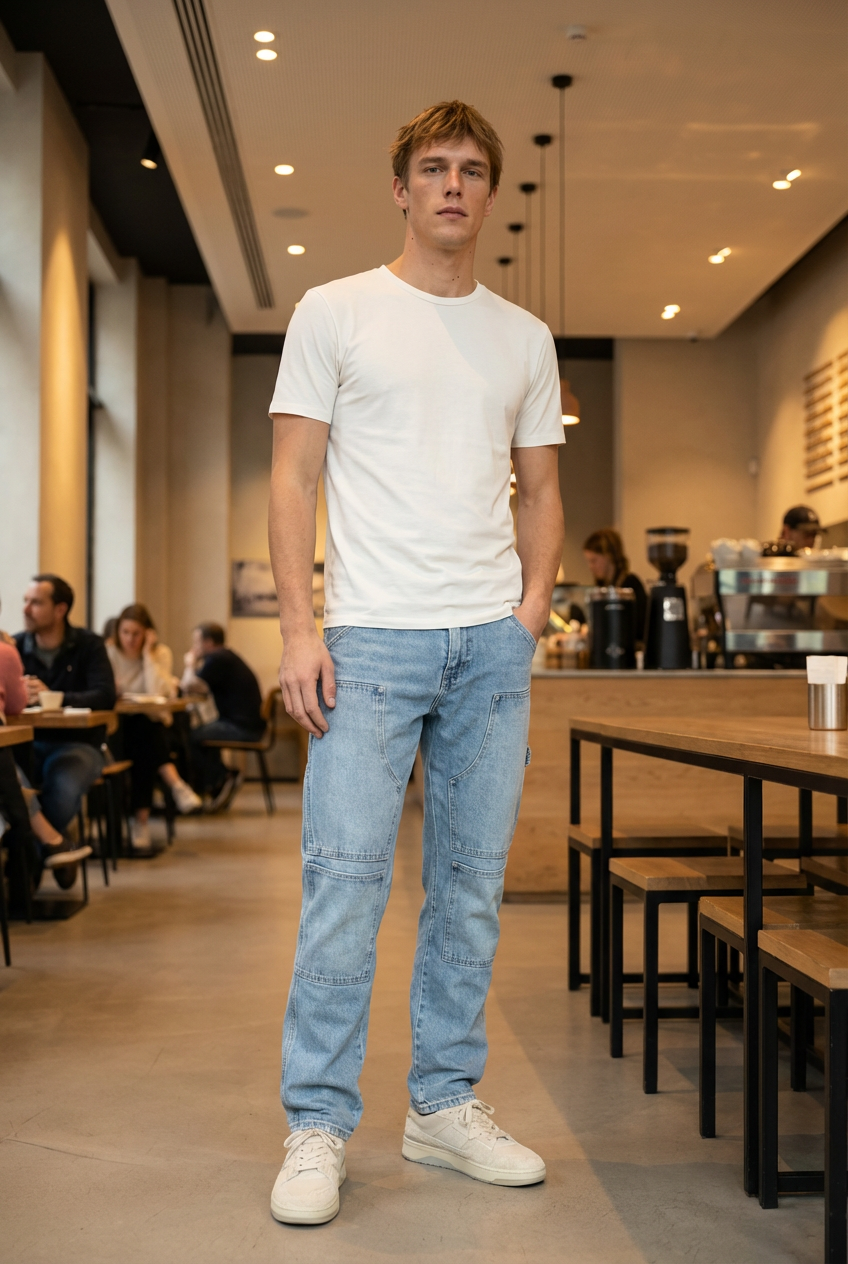 DEEDAT Oversize Standard Hem Jeans - Light Blue