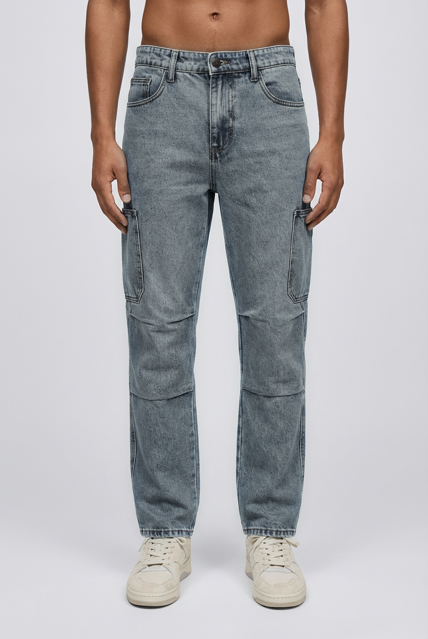DEEDAT Oversize Standard Hem Jeans - Dark Blue