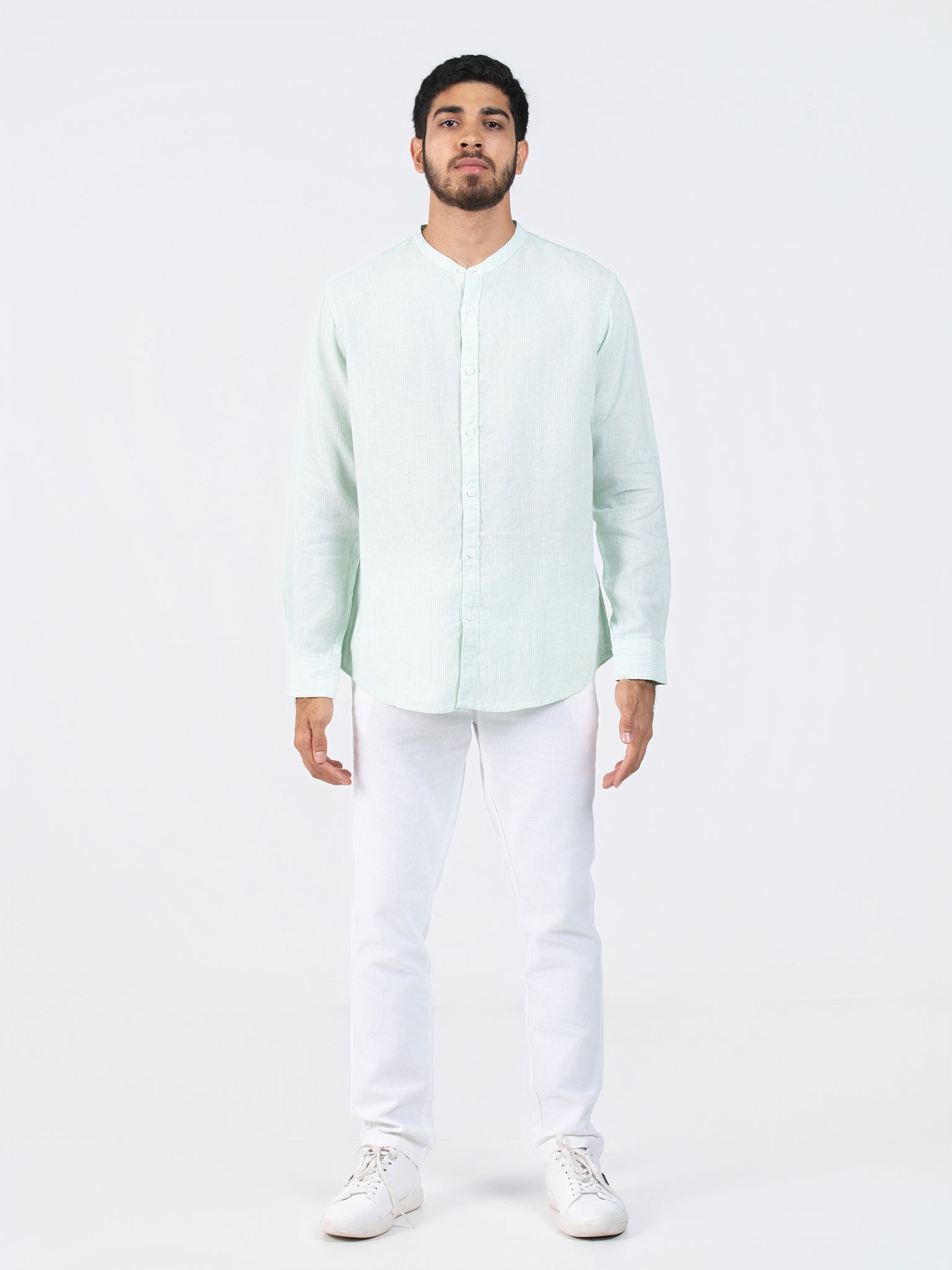 DEEDAT Linen Long Sleeve Shirt - Mint Green