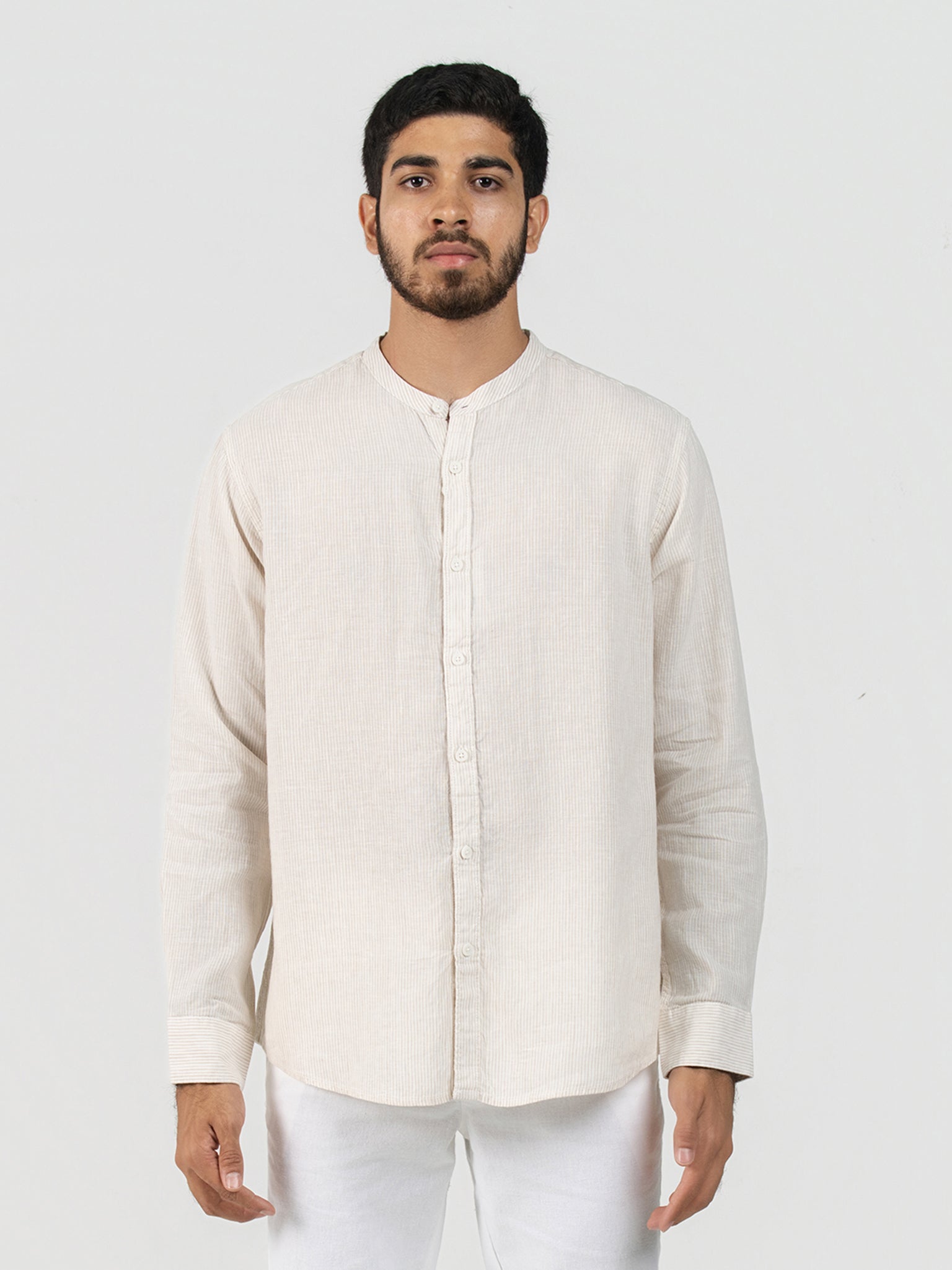 DEEDAT Regular Fit Long Sleeve Casual Shirt - White & Beige