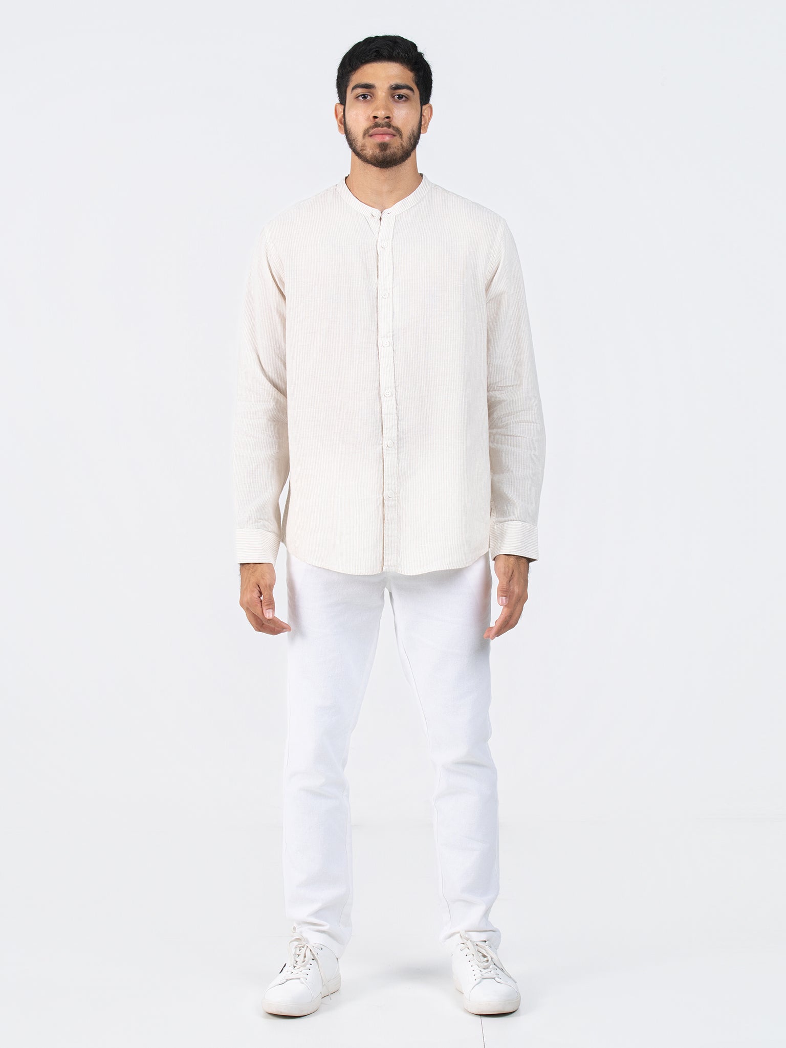DEEDAT Linen Long Sleeve Shirt - Beige