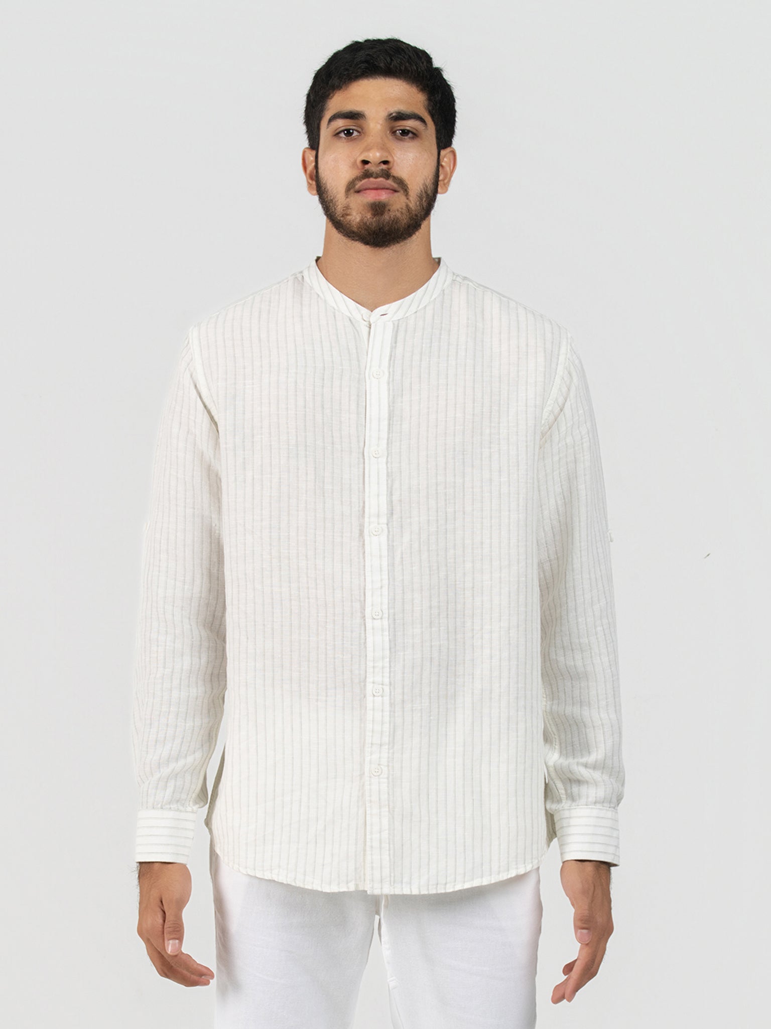 DEEDAT Regular Fit Long Sleeve Casual Shirt - White & Green