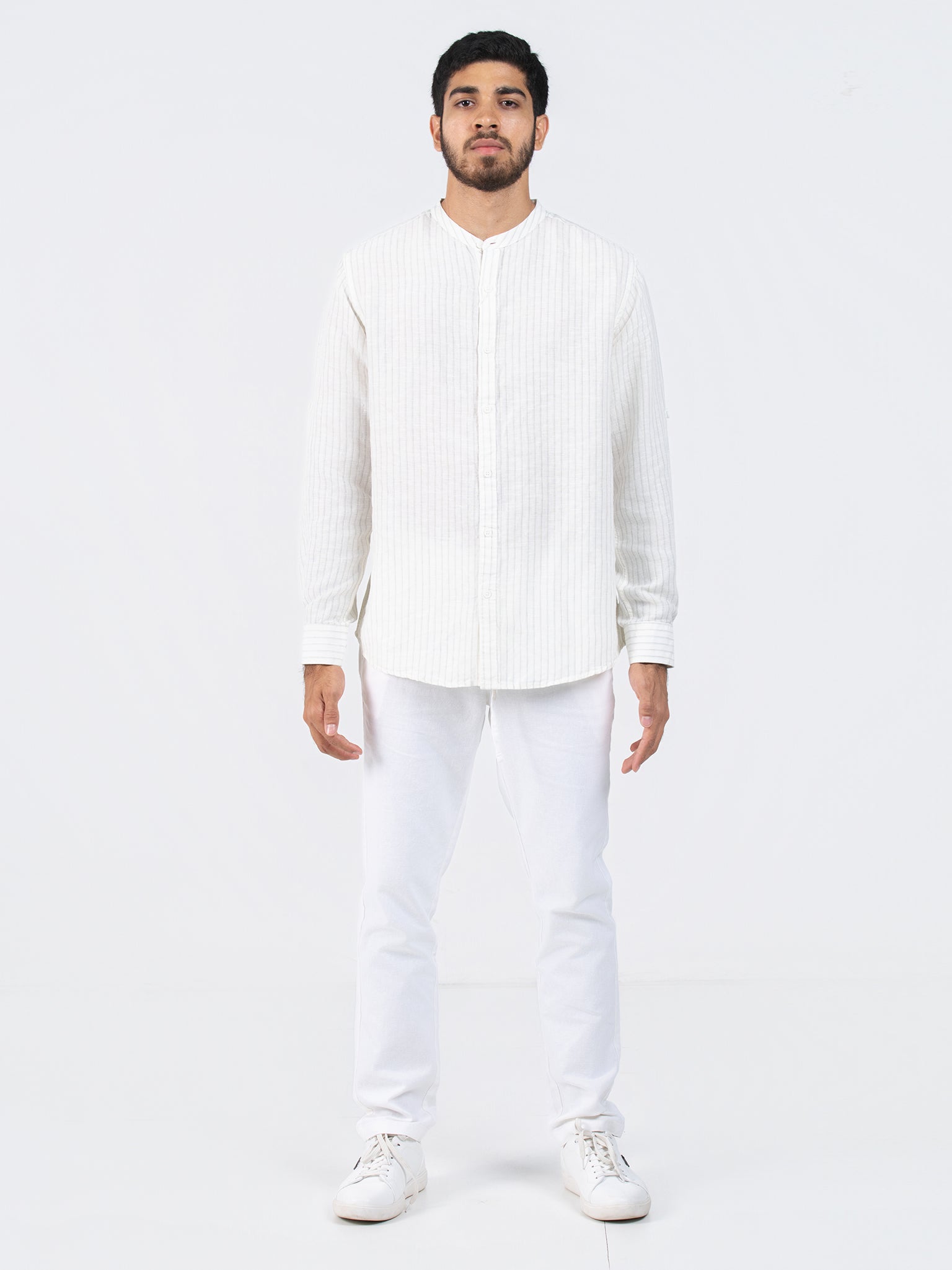 DEEDAT Regular Fit Long Sleeve Casual Shirt - White & Green