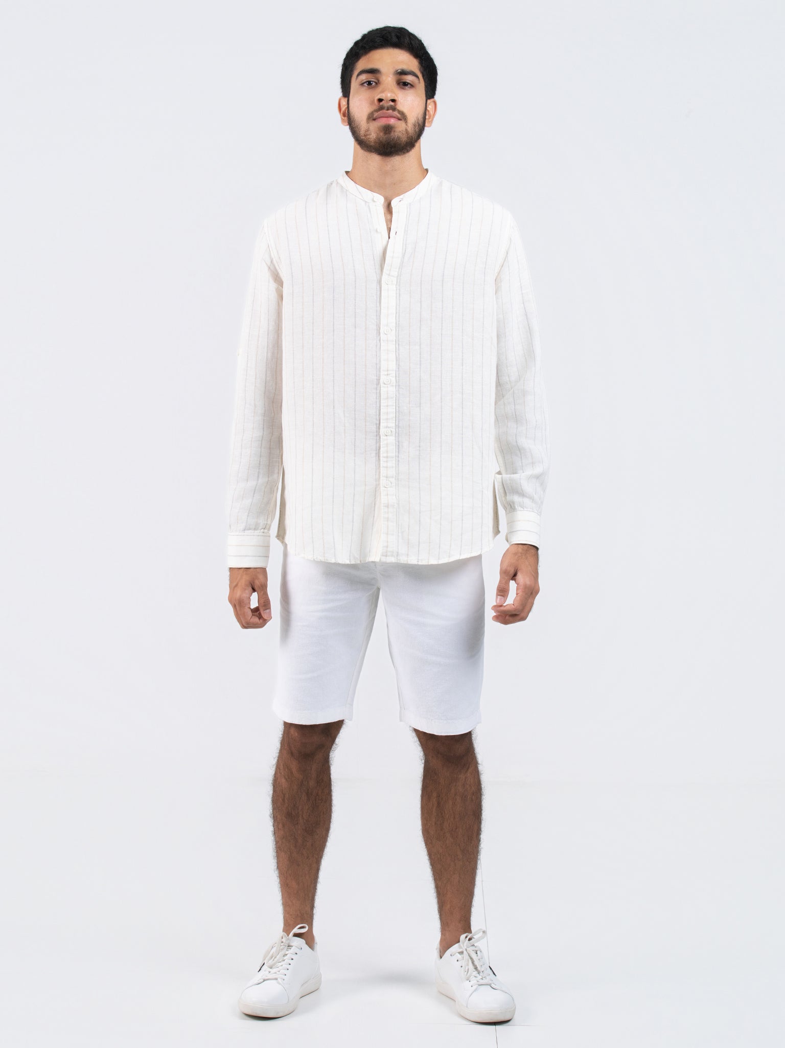 DEEDAT Regular Fit Long Sleeve Casual Shirt - White & Beige