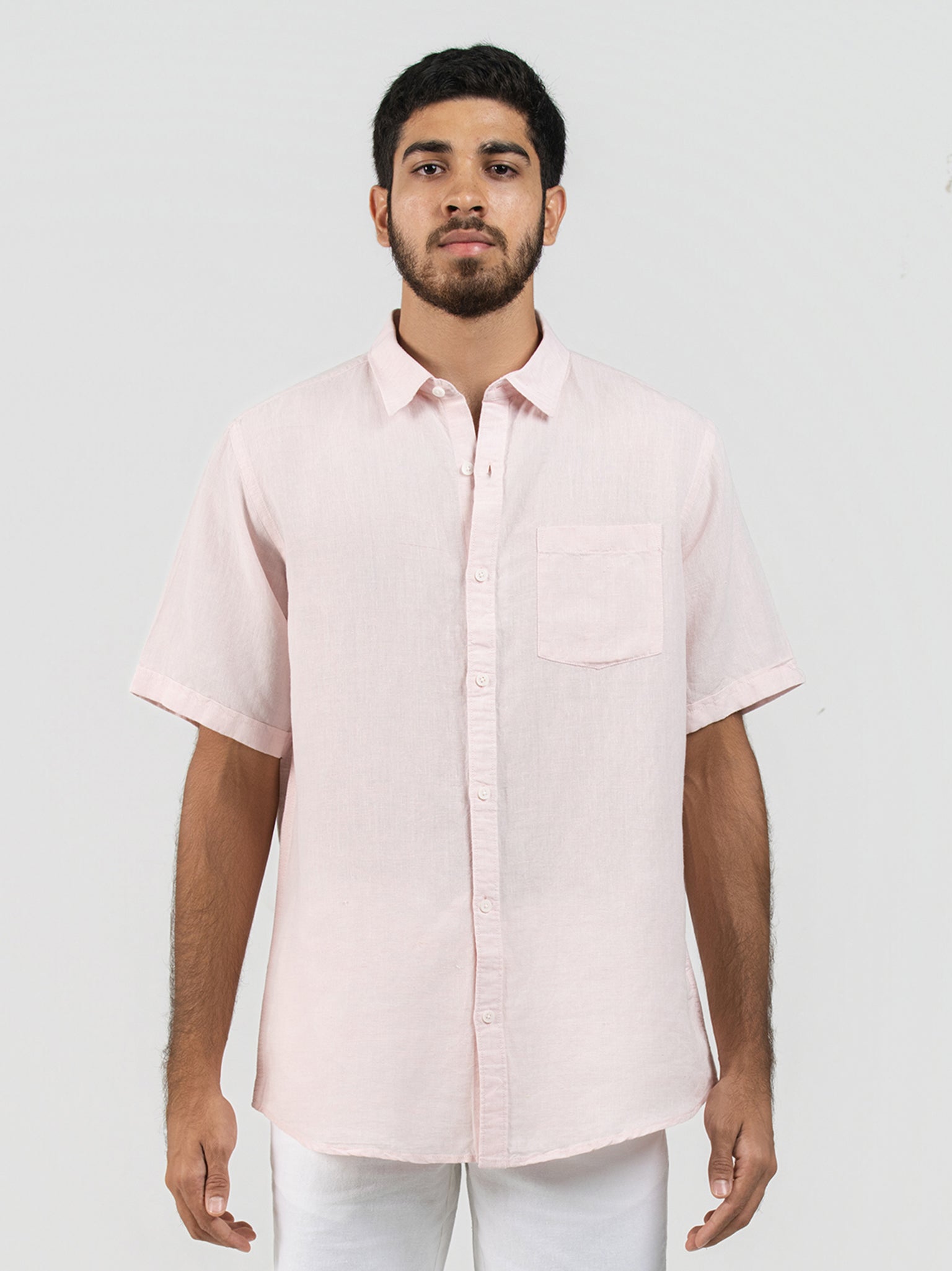 DEEDAT Linen Short Sleeve Shirt - Pink