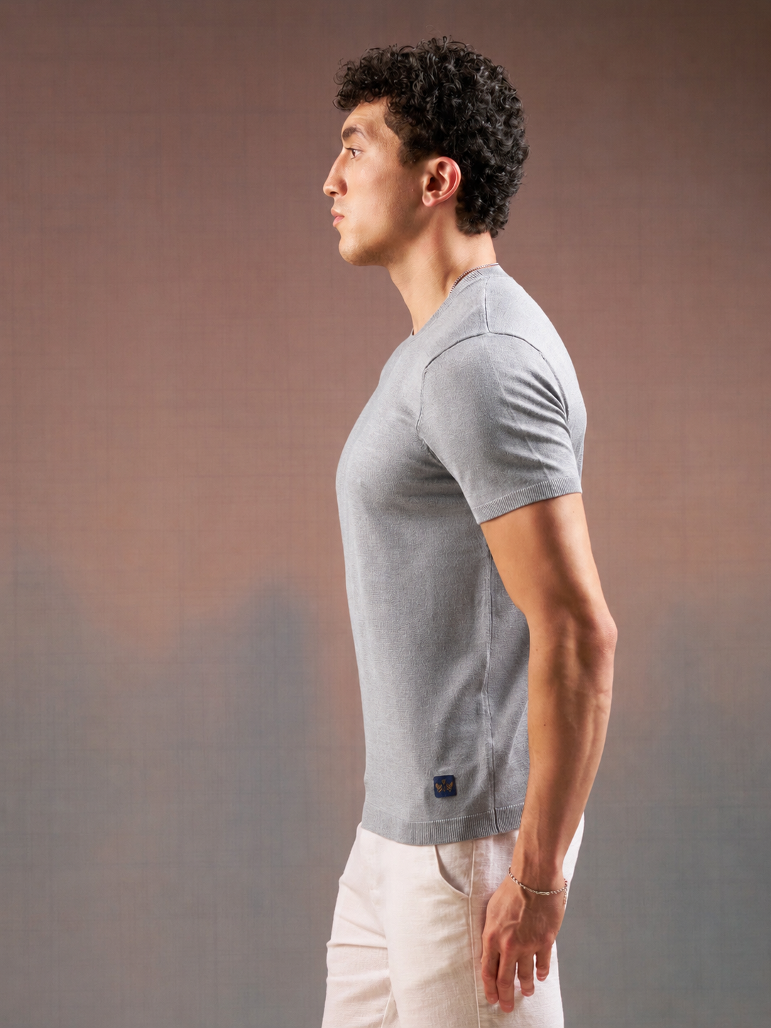 DEEDAT PORTOFINO Crew Neck Short Sleeve Slim Fit Tees - Grey