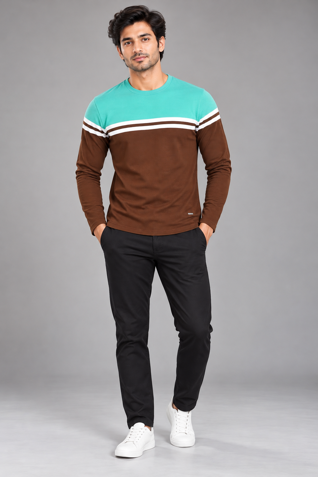 DEEDAT Men's Slim Fit Tees - Sky Blue\Brown