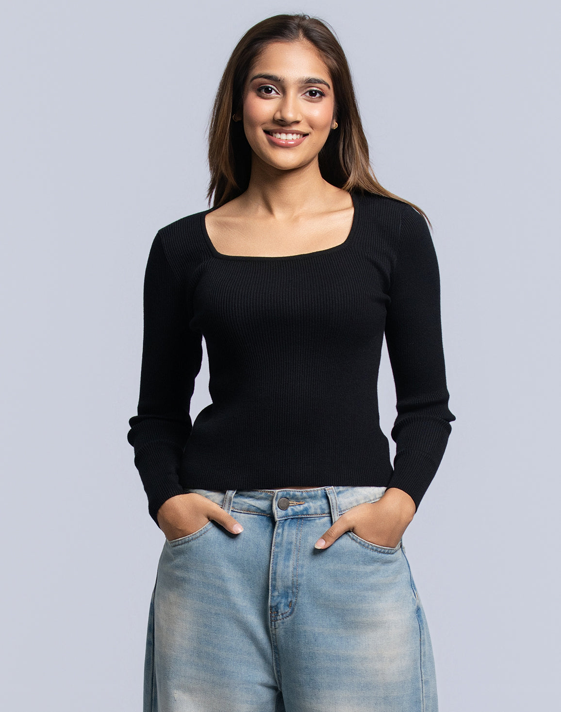 DEEDAT PORTOFINO Women's Square Neck Tees - Black