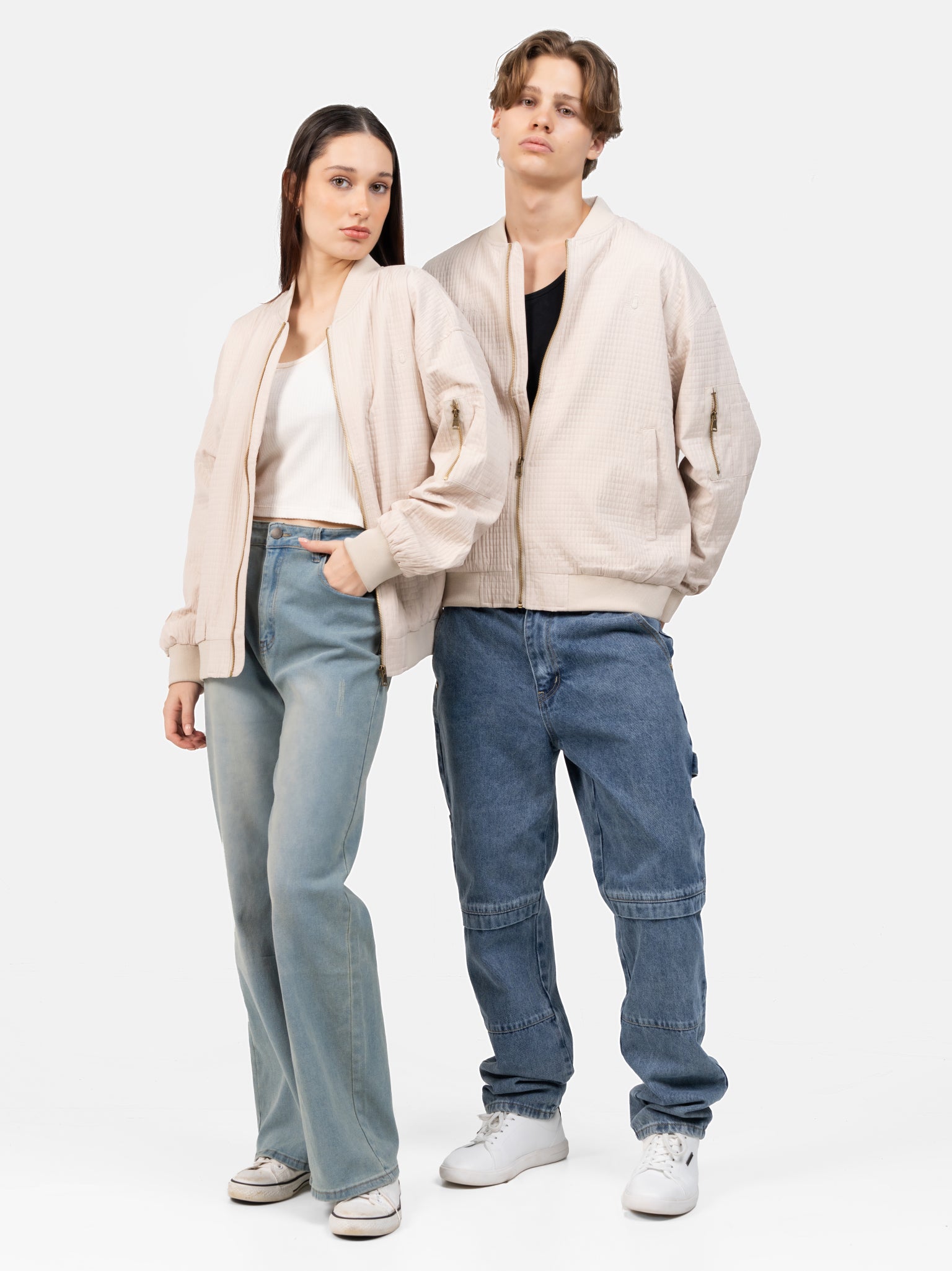 DEEDAT Regular Fit Bomber Jacket - Beige