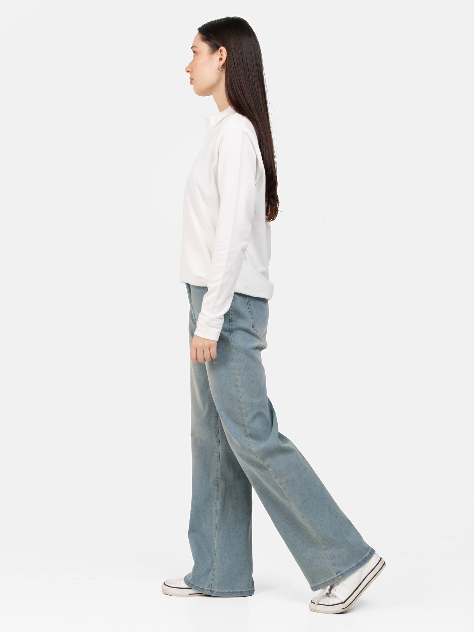 DEEDAT Jacquard Collar Full Sleeve Tee - White