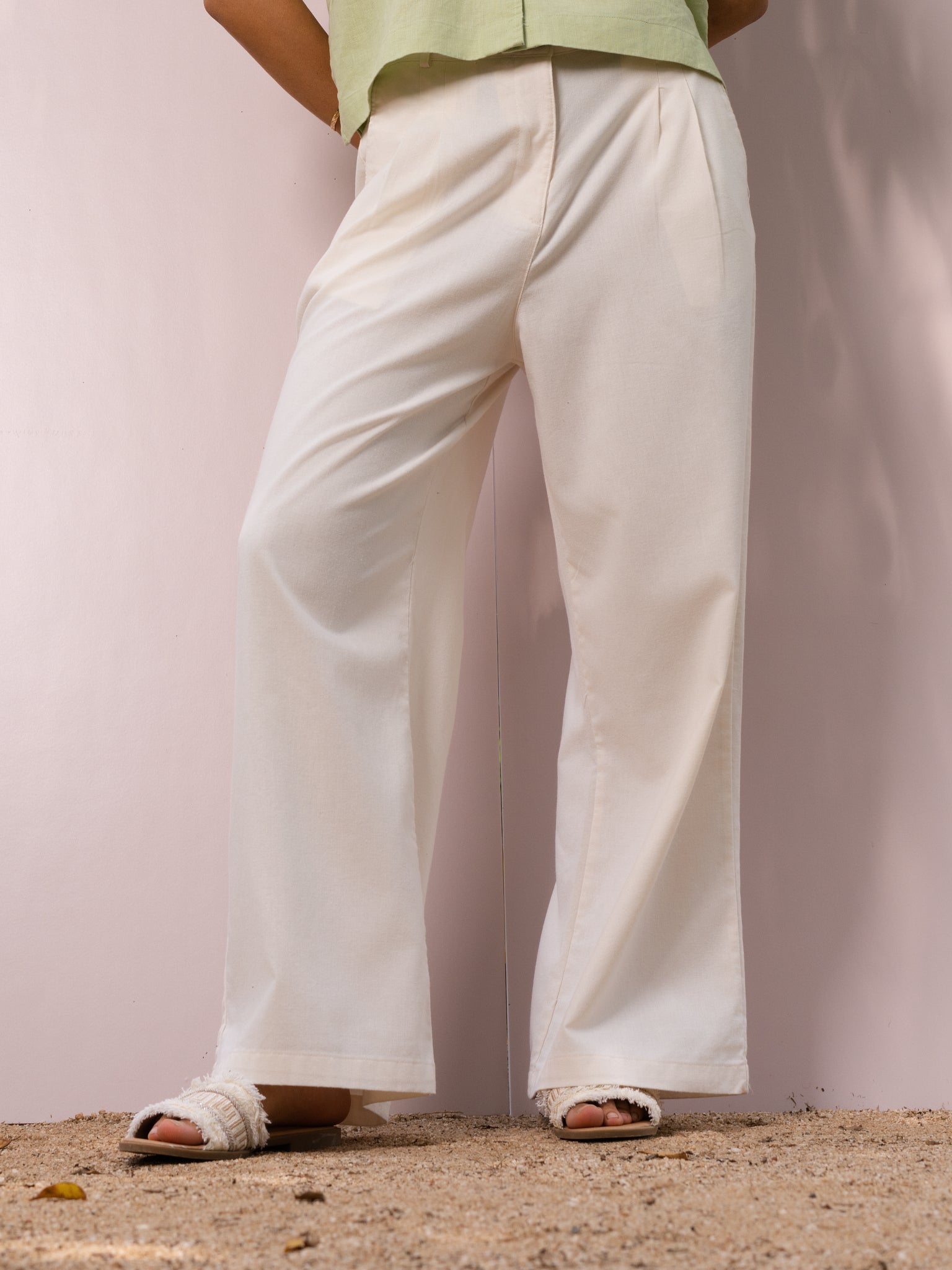 DEEDAT PORTOFINO Wide Leg Linen Ladies Casual Pant - Beige