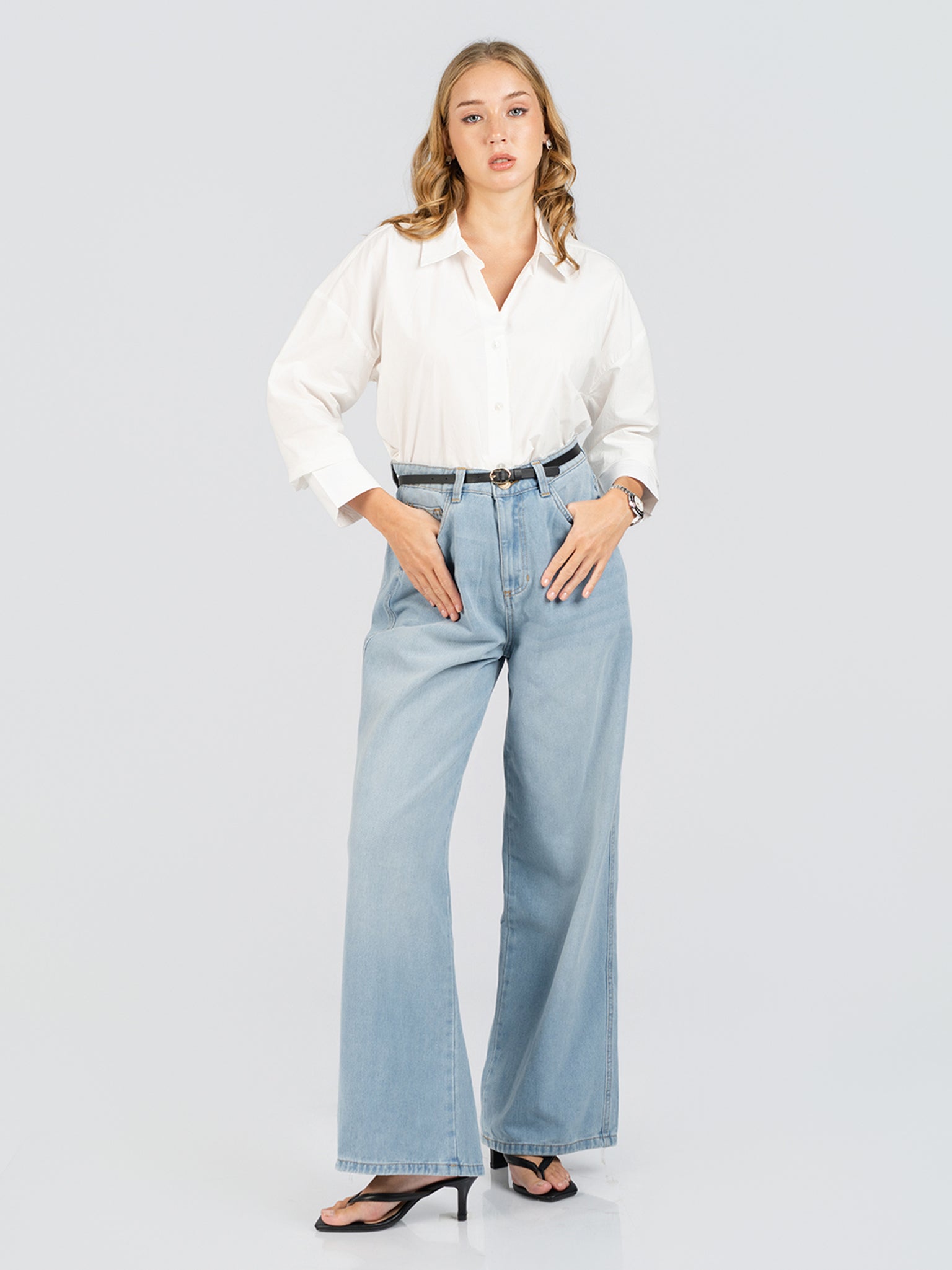 DEEDAT Women Wide Leg Cut Jeans - Light Blue