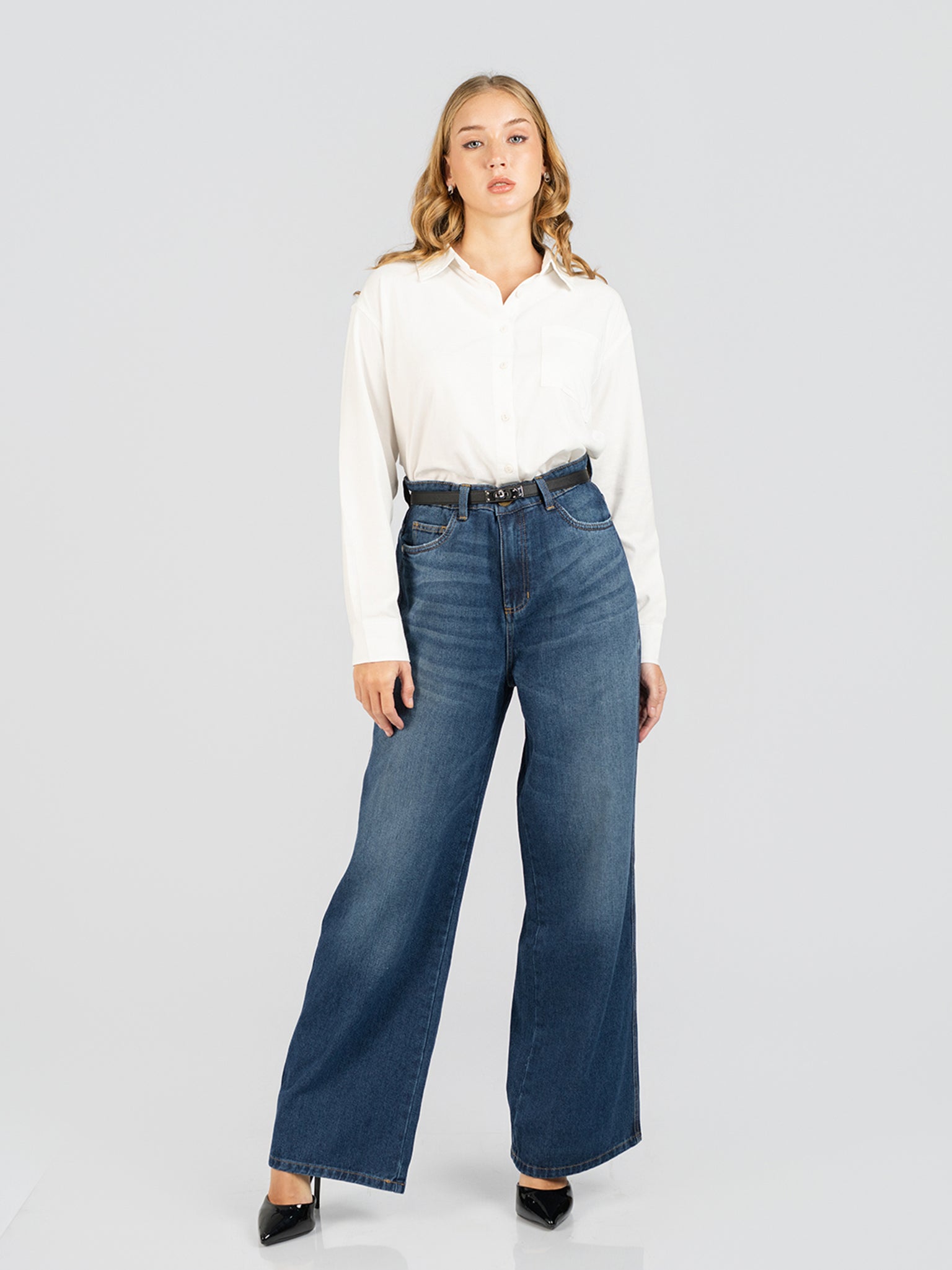 DEEDAT Women Wide Leg Cut Jeans - Dark Blue