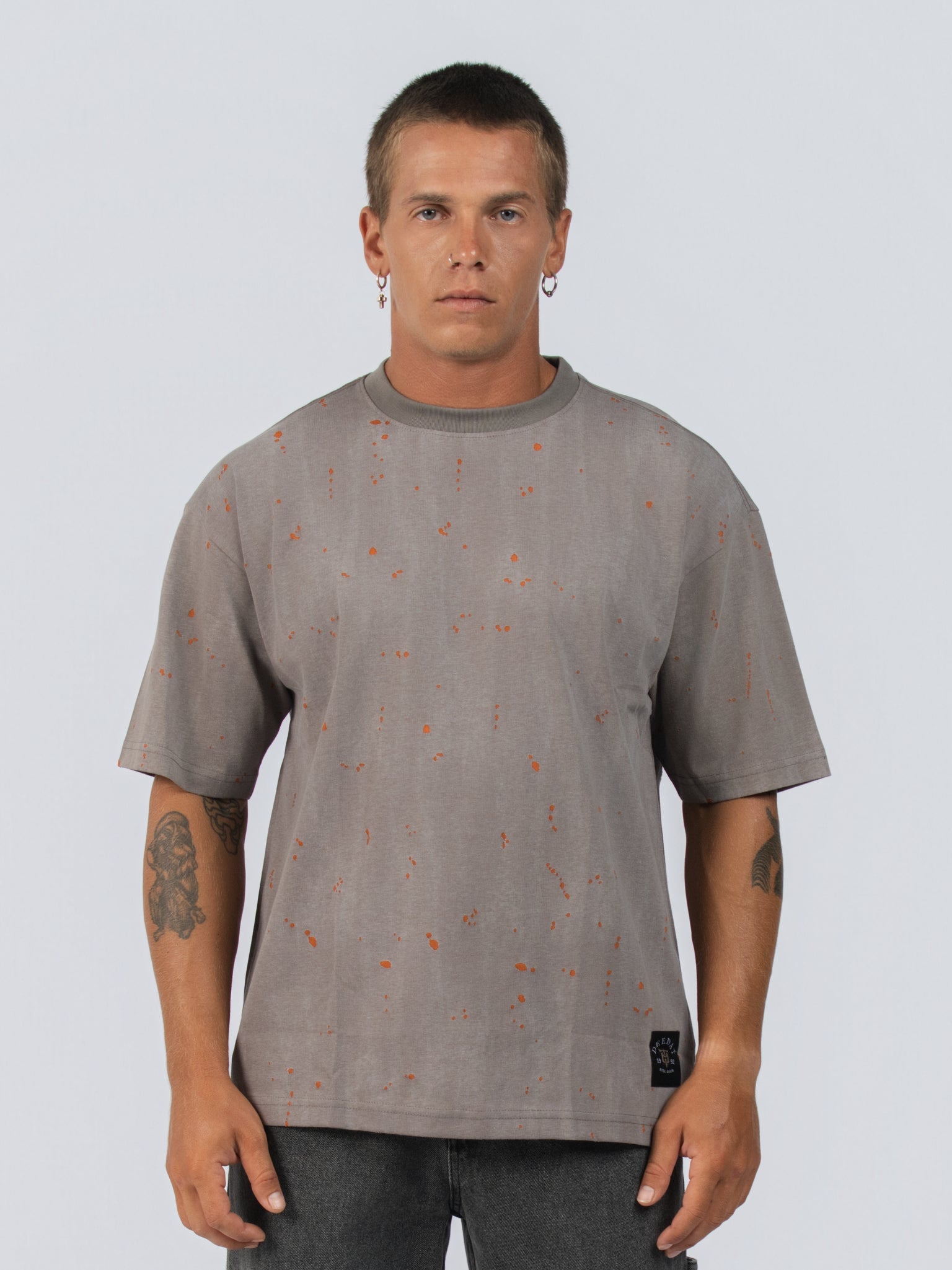 DEEDAT MAVERIC Oversized Tees - Gray/Orange