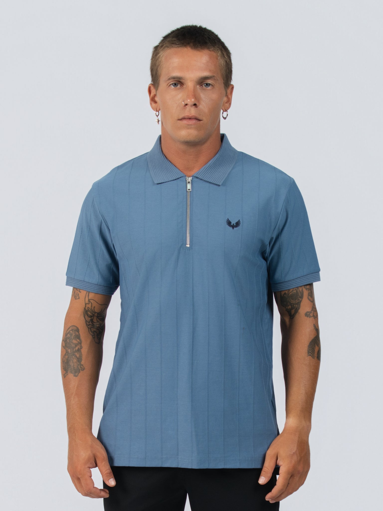 DEEDAT Short Sleeve Polo Slim Fit Tees -Steel Blue