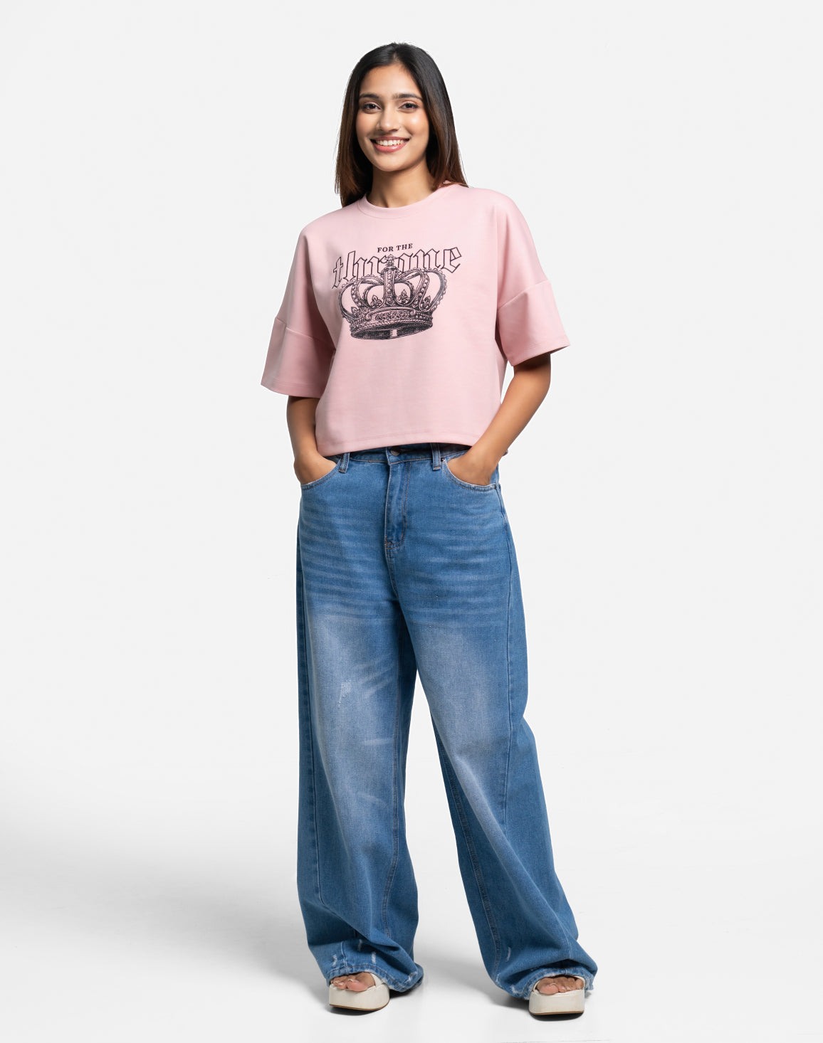DEEDAT Only The Brave Short Sleeve Oversized Crew Neck Tee - Pink