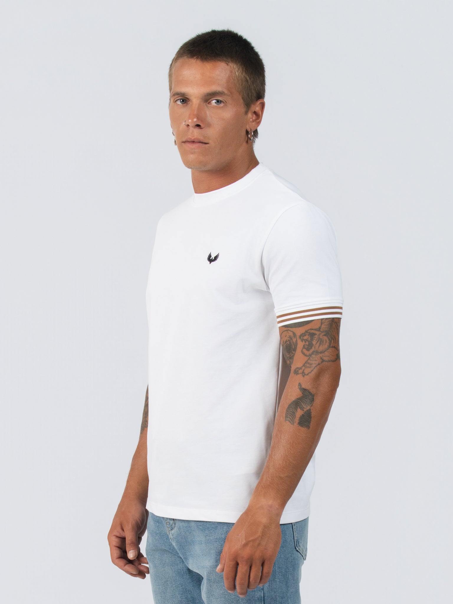 DEEDAT Short Sleeve Crew Neck Slim Fit Tees - White