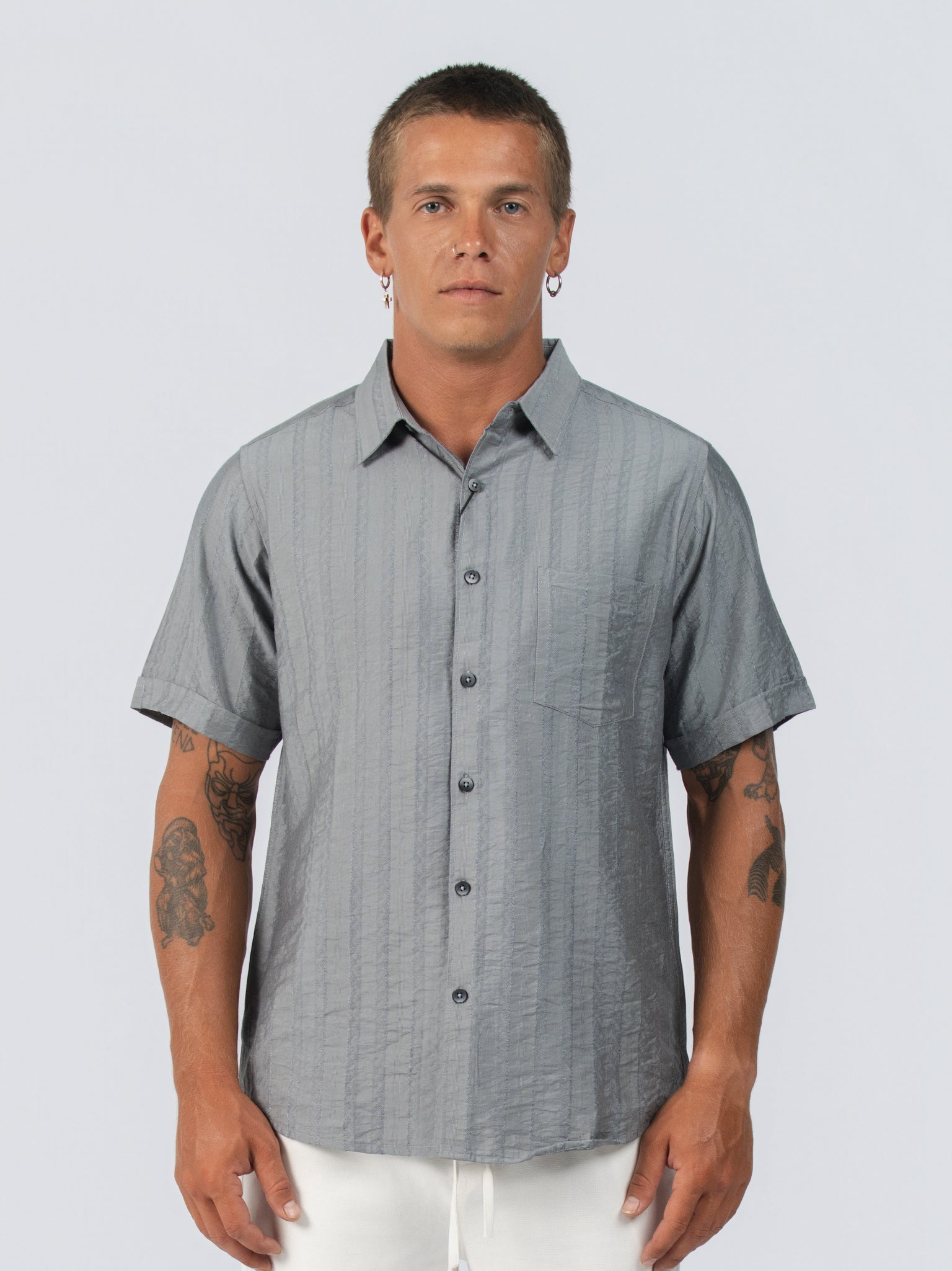 DEEDAT Slim Fit Short Sleeve Shirt - Grey