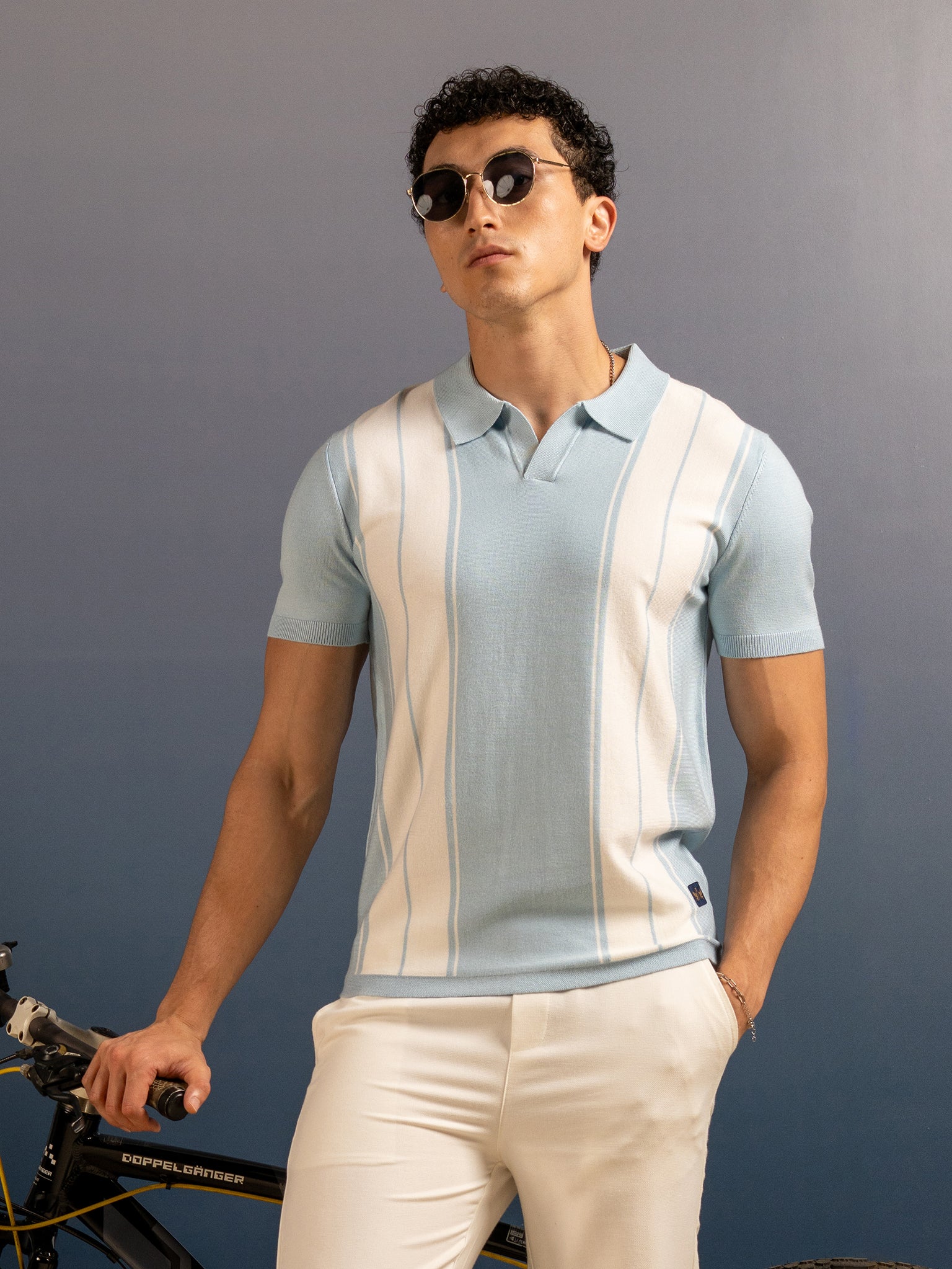 DEEDAT PORTOFINO Short Sleeve Polo Slim Fit Tees - Light Blue