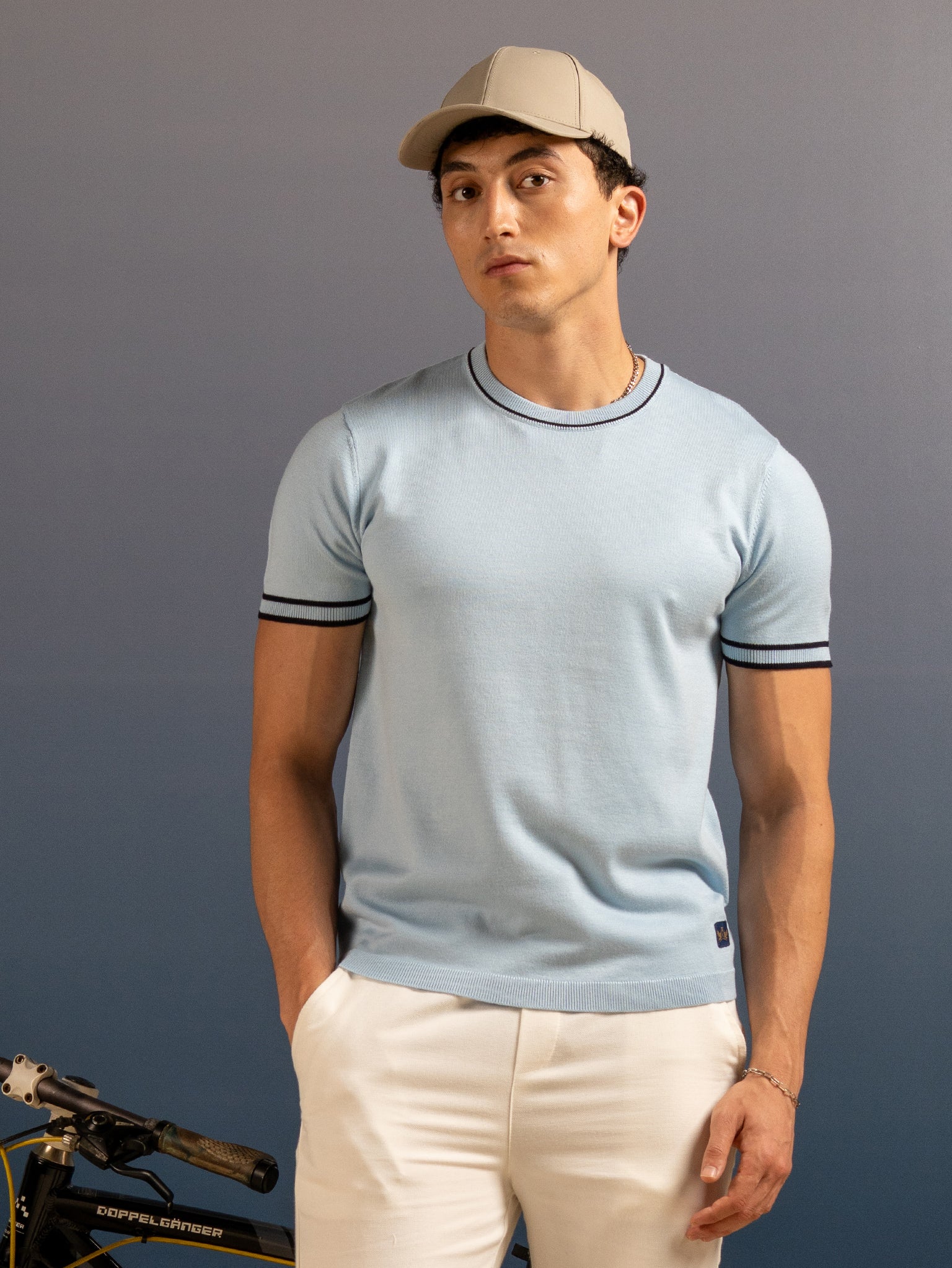 DEEDAT PORTOFINO Crew Neck Short Sleeve Slim Fit Tees - Light Blue
